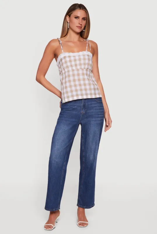 Gingham Tie Shoulder Open Back Cami sold by Rainbow