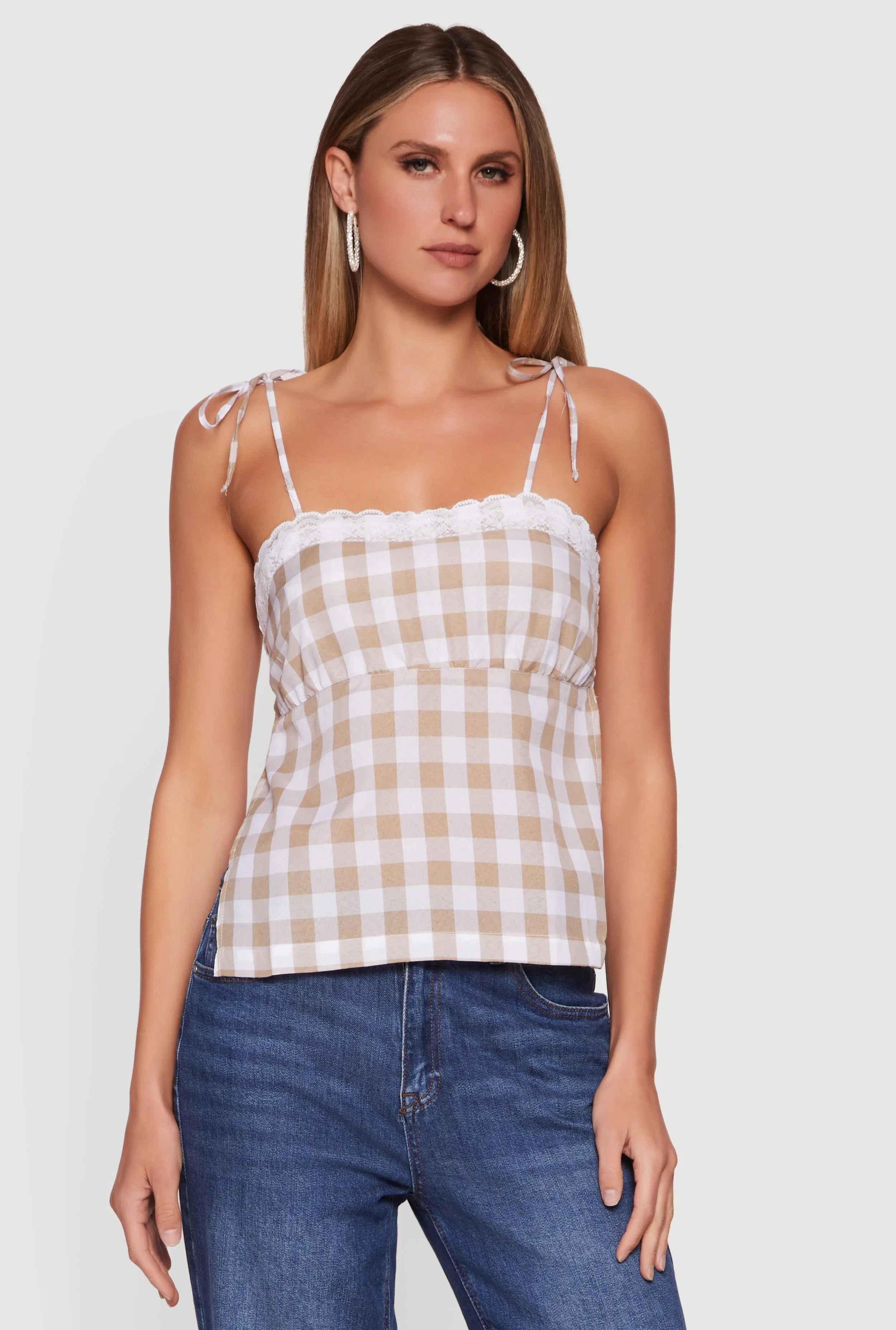 Gingham Tie Shoulder Open Back Cami sold by Rainbow product image thumbnail 2