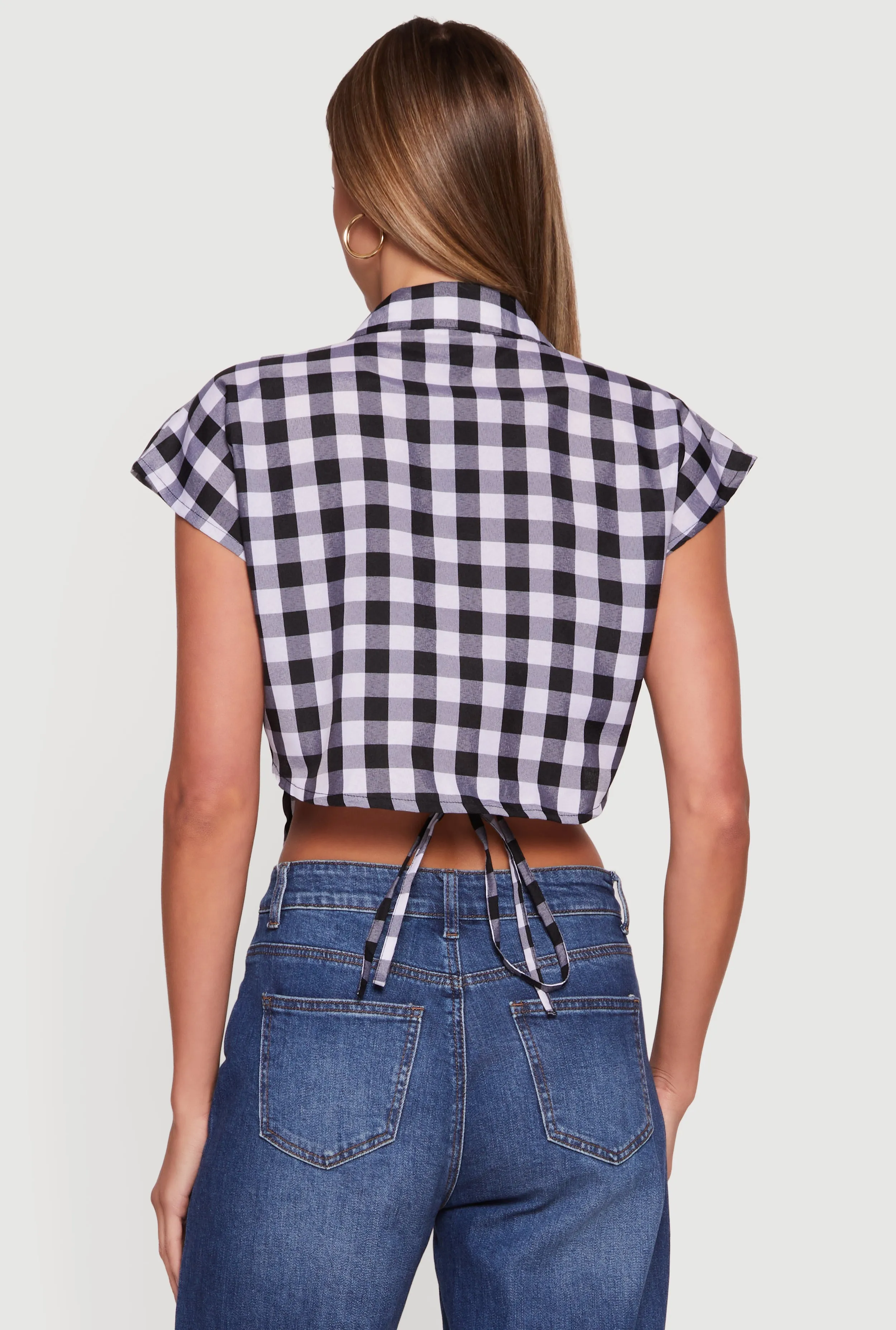 Gingham Cap Sleeve Open Tie Back Tunic Top sold by Rainbow product image thumbnail 5