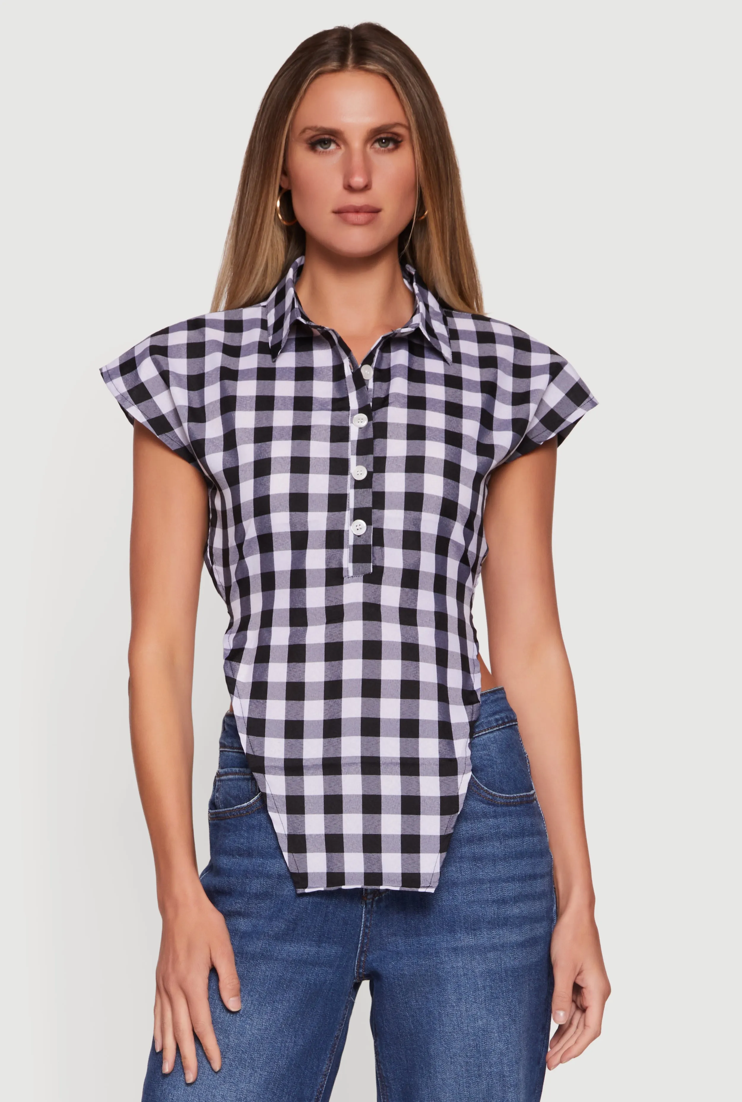 Gingham Cap Sleeve Open Tie Back Tunic Top sold by Rainbow product image thumbnail 2