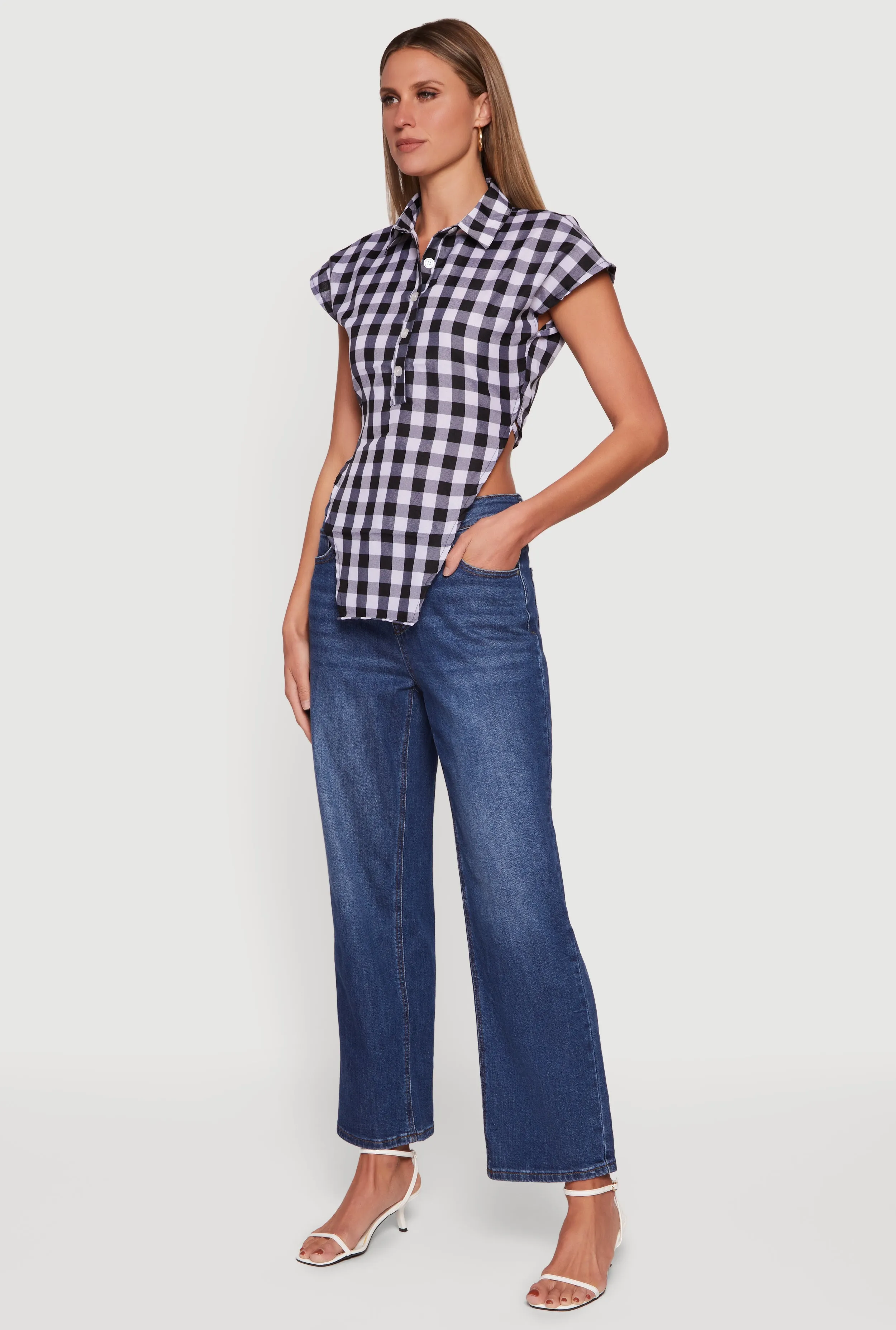 Gingham Cap Sleeve Open Tie Back Tunic Top sold by Rainbow product image thumbnail 3