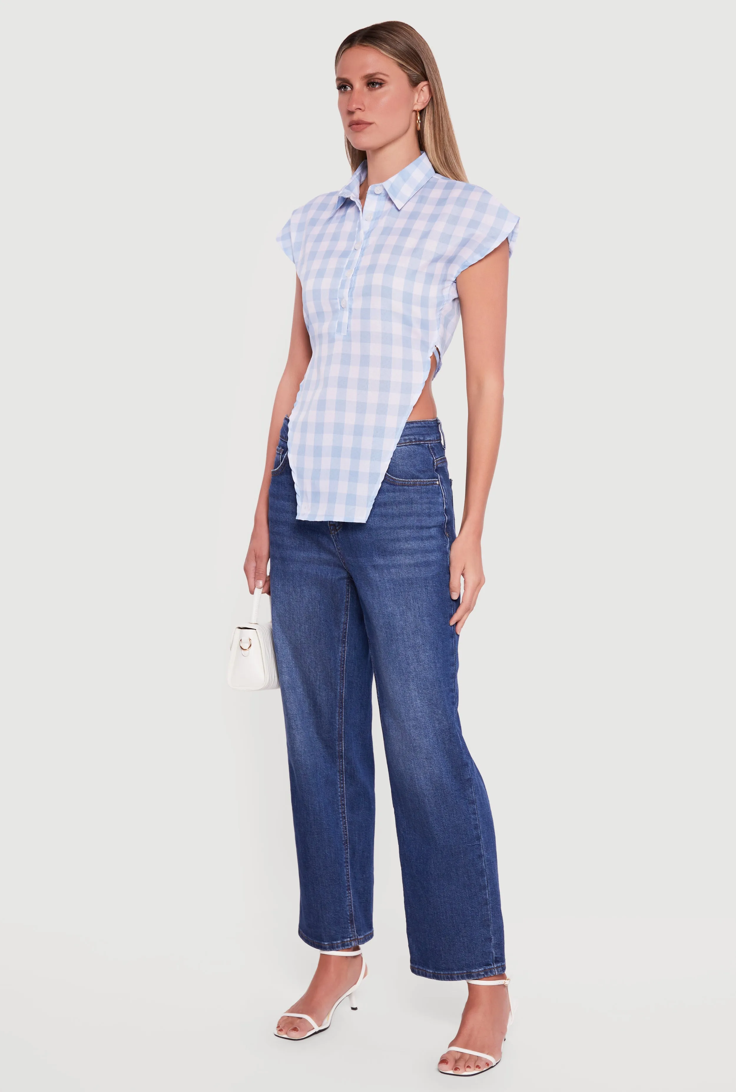 Gingham Cap Sleeve Open Tie Back Tunic Top sold by Rainbow product image thumbnail 3