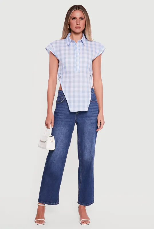 Gingham Cap Sleeve Open Tie Back Tunic Top sold by Rainbow