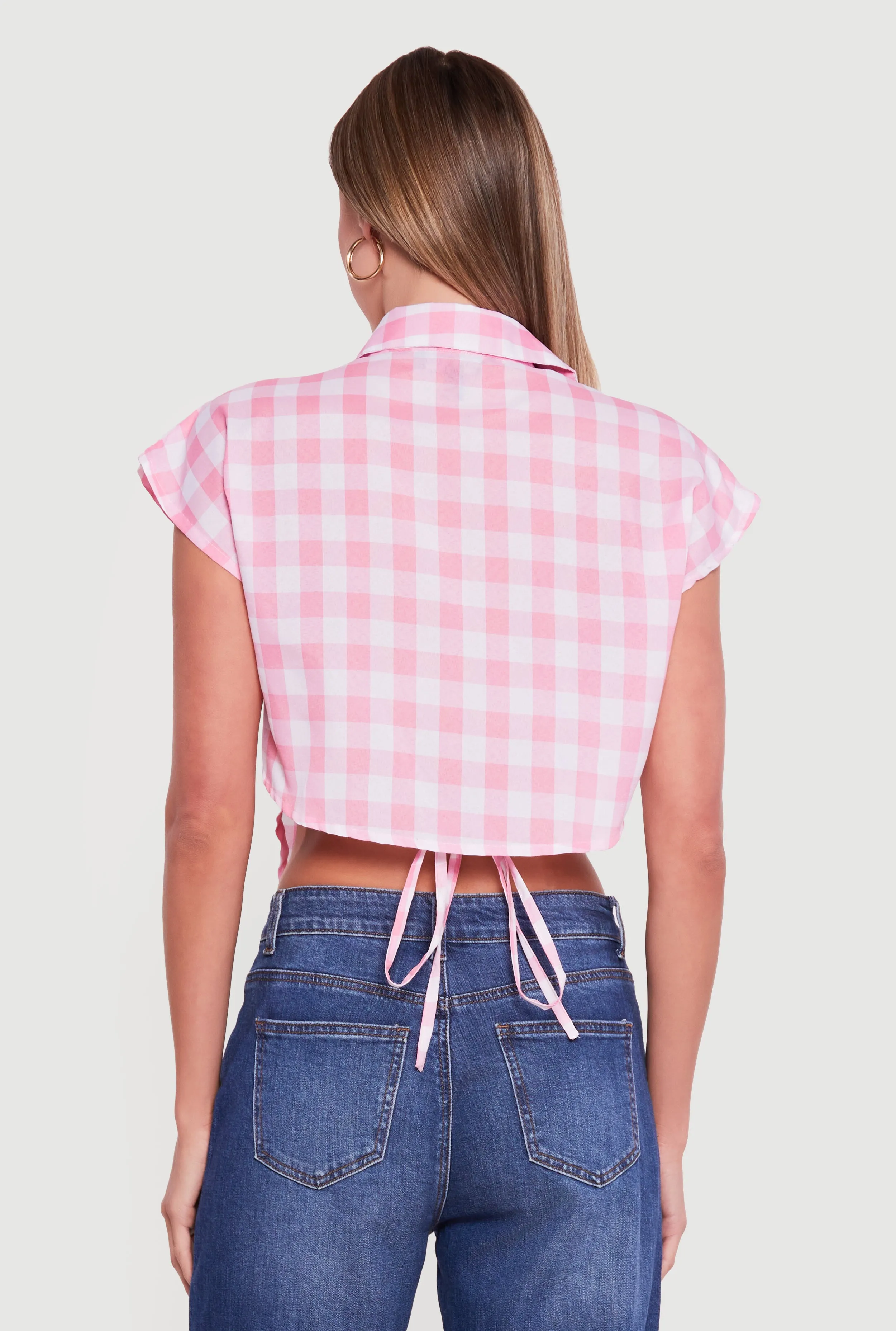 Gingham Cap Sleeve Open Tie Back Tunic Top sold by Rainbow product image thumbnail 5