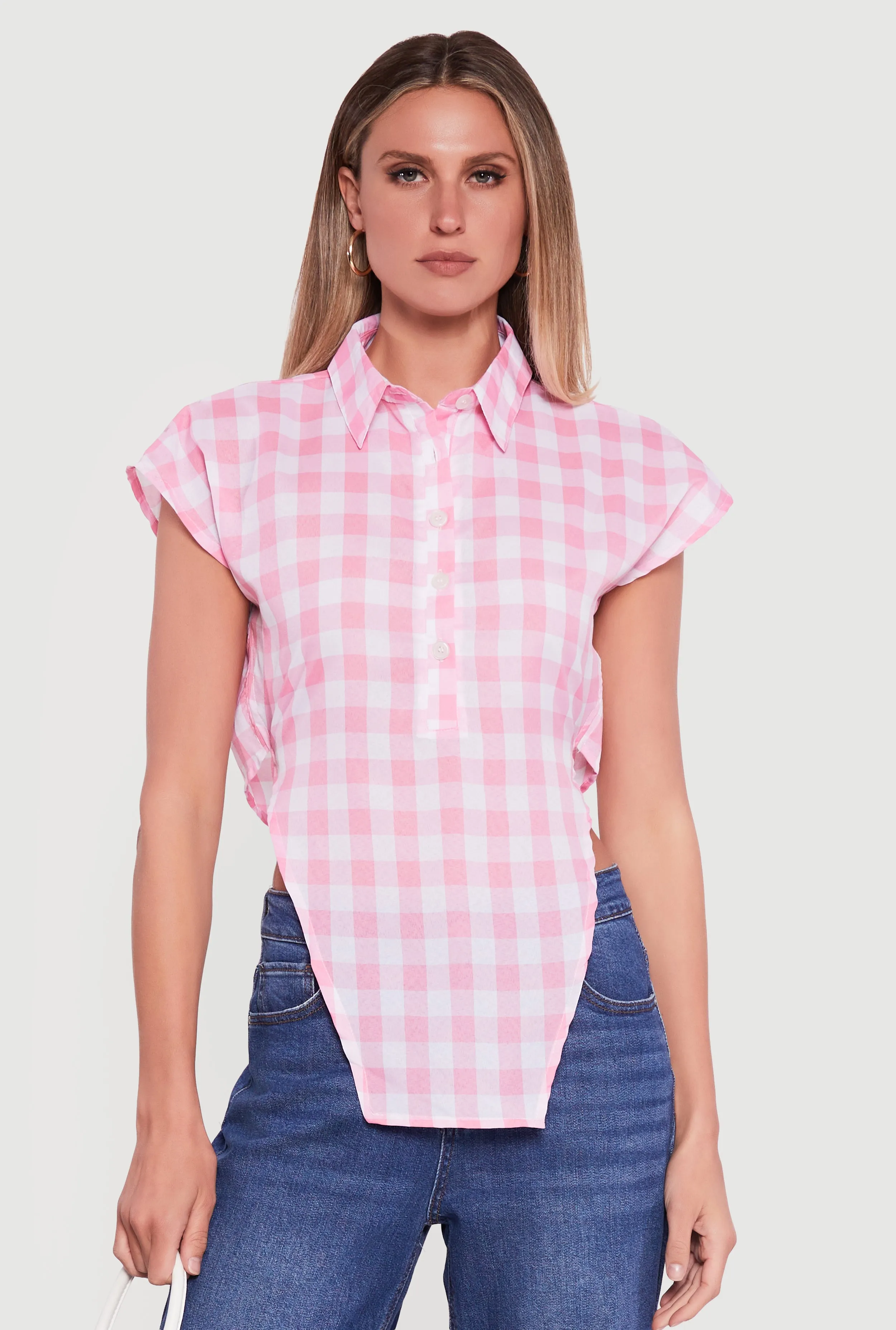 Gingham Cap Sleeve Open Tie Back Tunic Top sold by Rainbow product image thumbnail 2