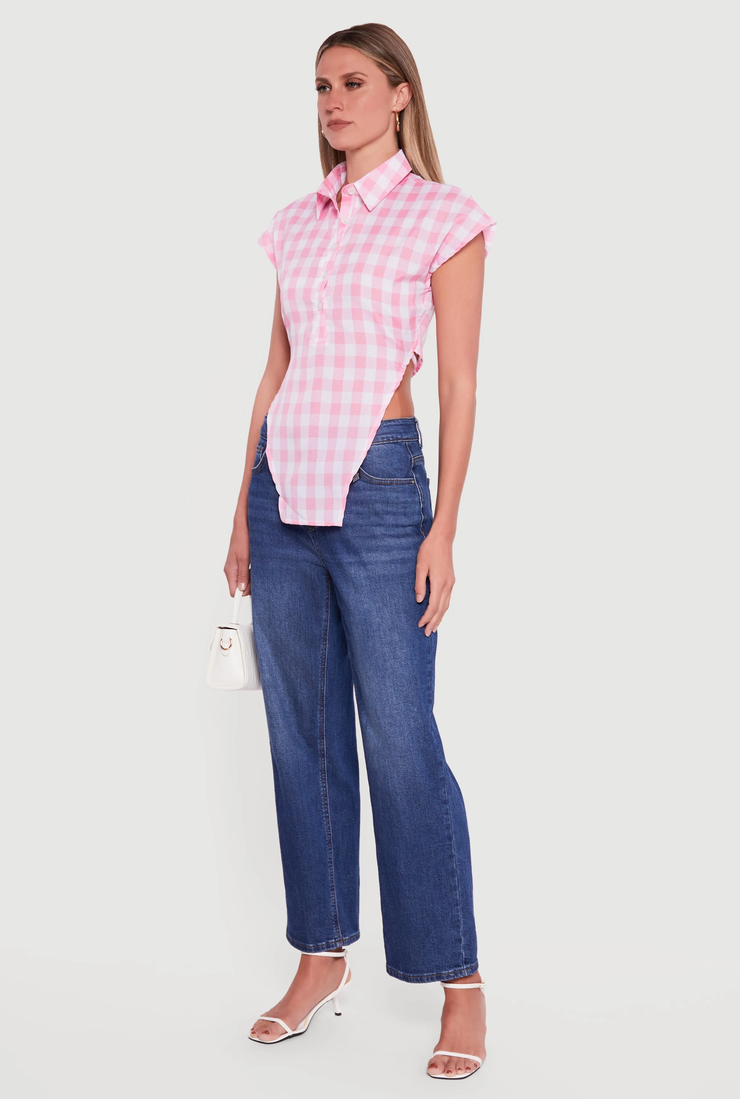 Gingham Cap Sleeve Open Tie Back Tunic Top sold by Rainbow product image thumbnail 3