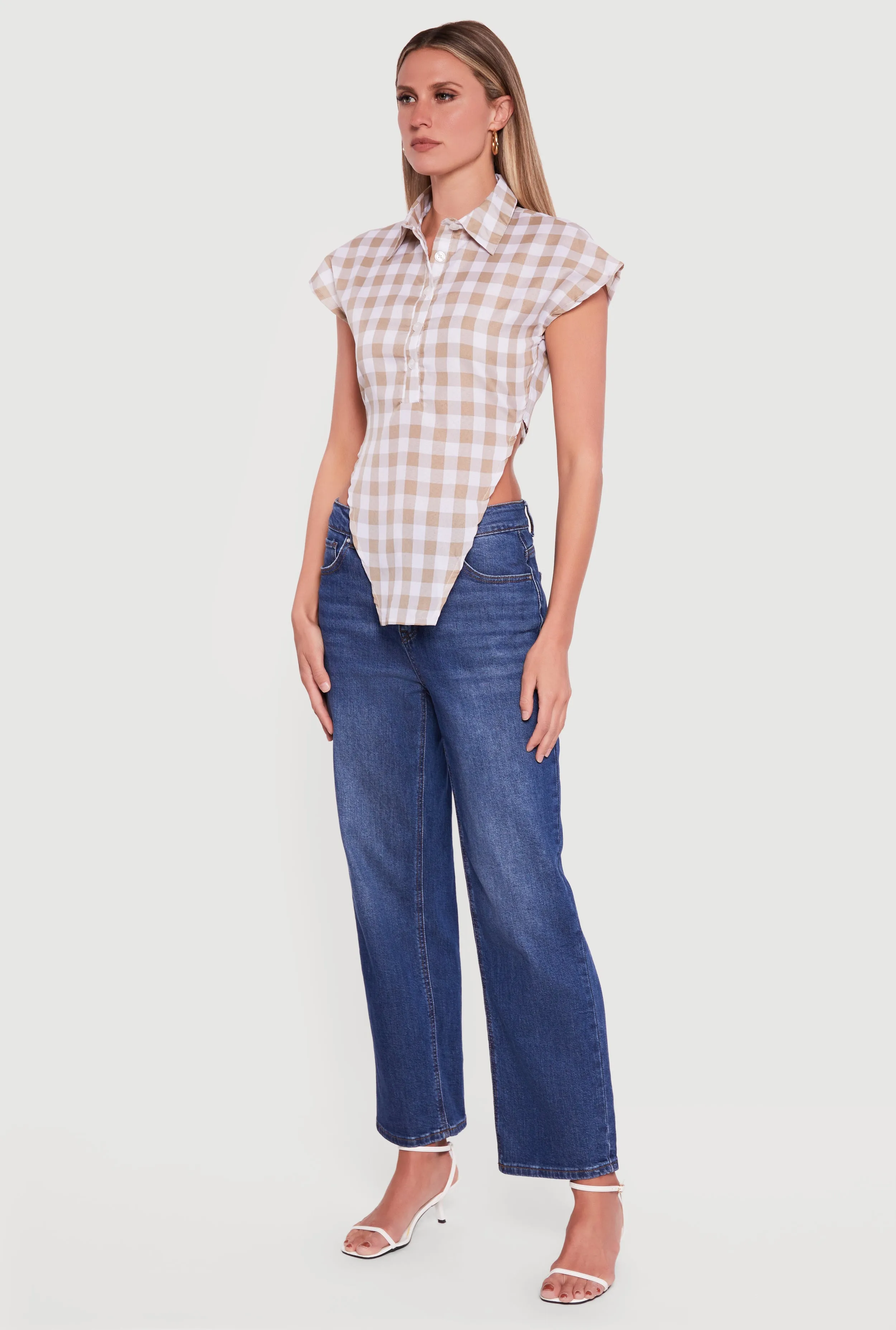 Gingham Cap Sleeve Open Tie Back Tunic Top sold by Rainbow product image thumbnail 3