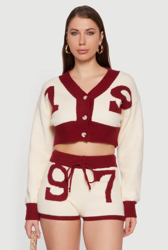 Cropped 19 Graphic Button Front Cardigan sold by Rainbow