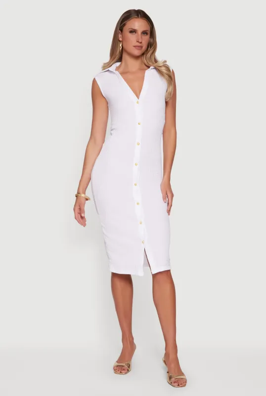 Sleeveless Textured Knit Button Front Dress sold by Rainbow