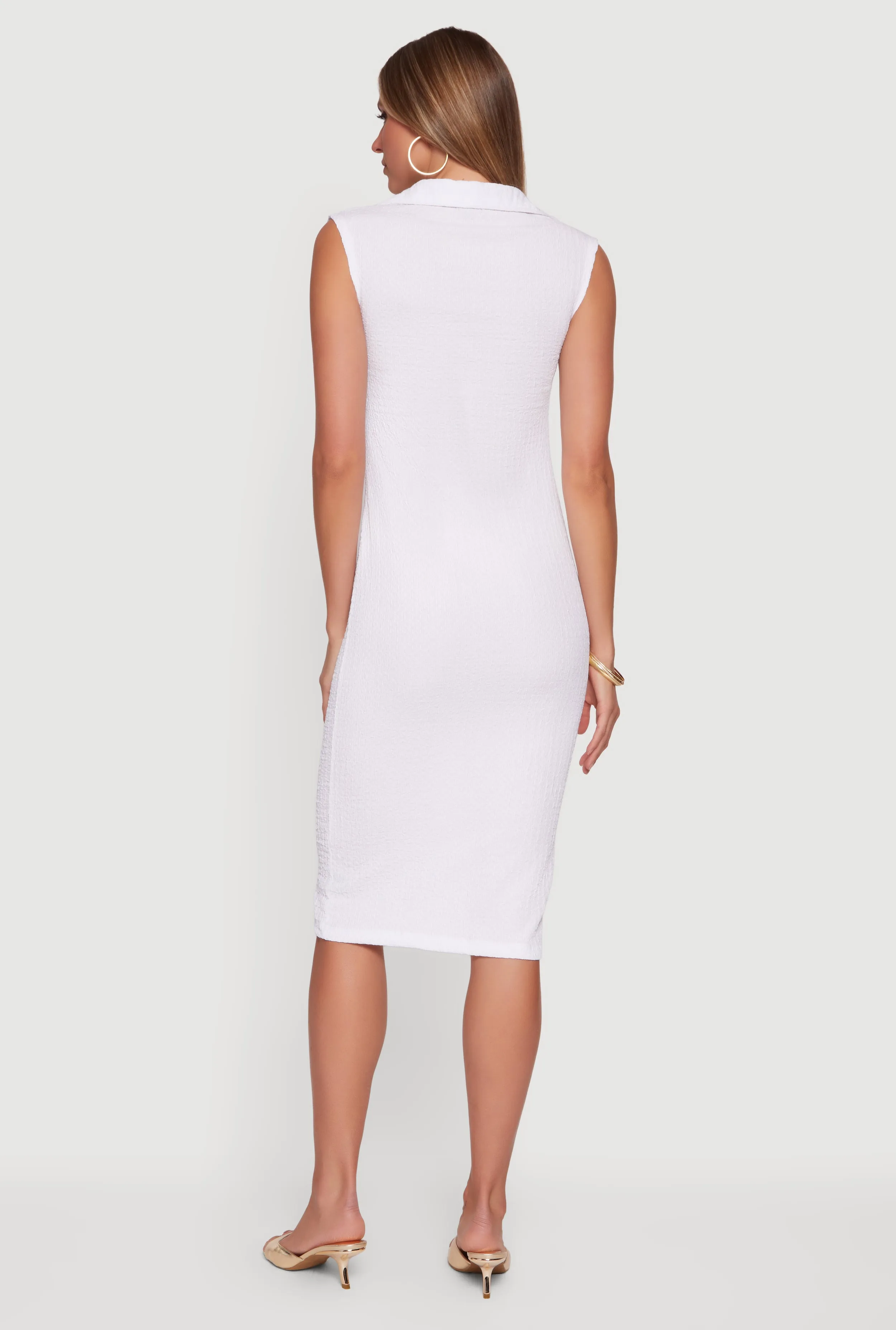 Sleeveless Textured Knit Button Front Dress sold by Rainbow product image thumbnail 3