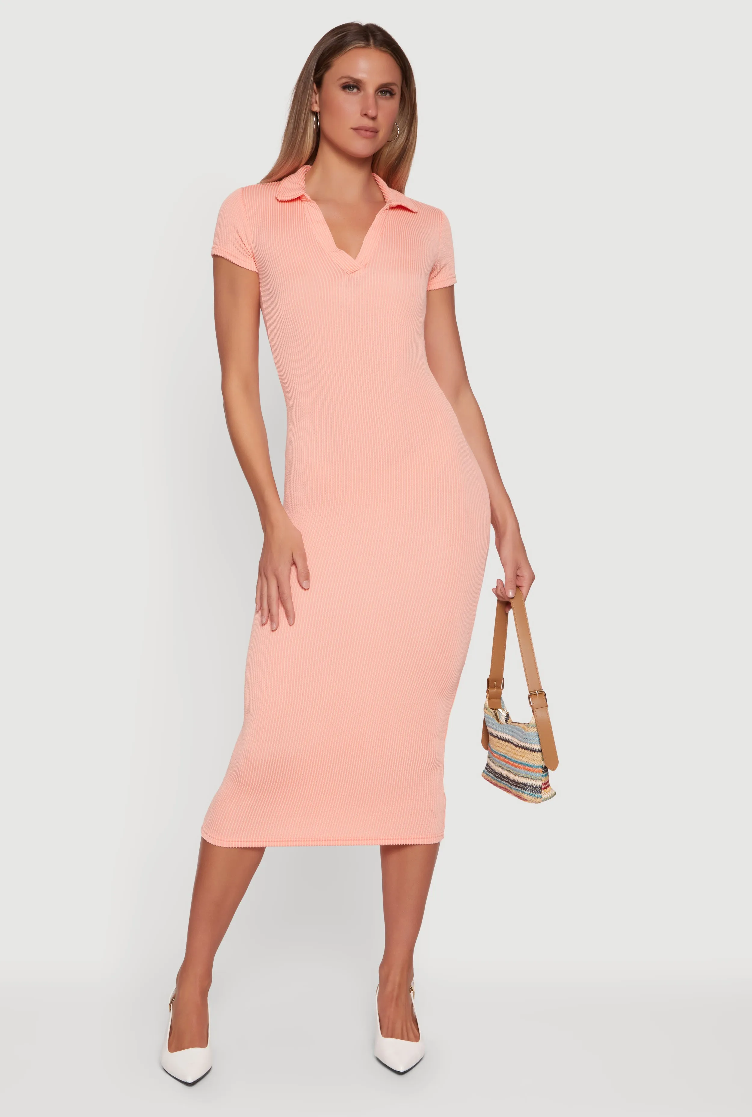 Ribbed Knit Johnny Collar Polo Dress sold by Rainbow product image thumbnail 2