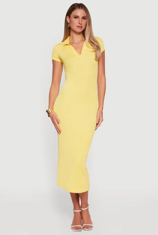 Ribbed Knit Johnny Collar Polo Dress made by Rainbow