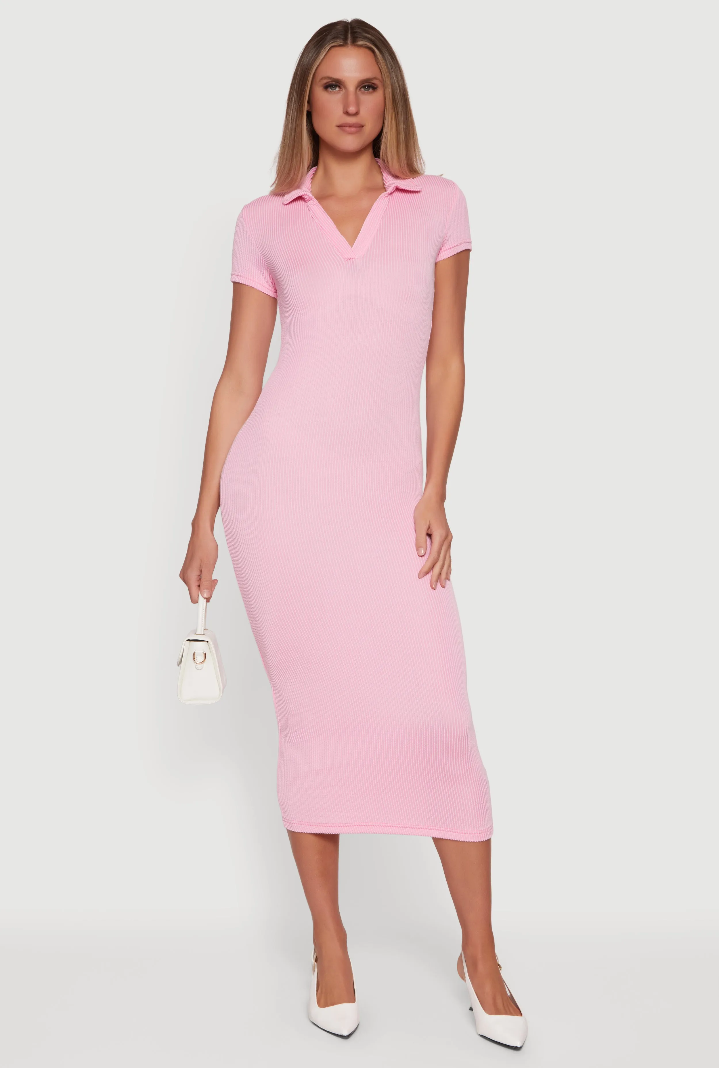 Ribbed Knit Johnny Collar Polo Dress sold by Rainbow product image thumbnail 3