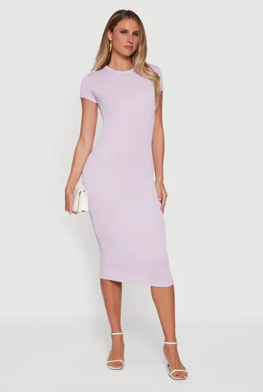 Ribbed Knit Short Sleeve Crew Neck Dress sold by Rainbow