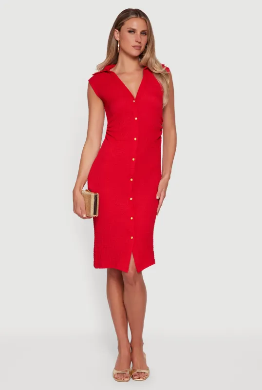 Sleeveless Textured Knit Button Front Dress made by Rainbow