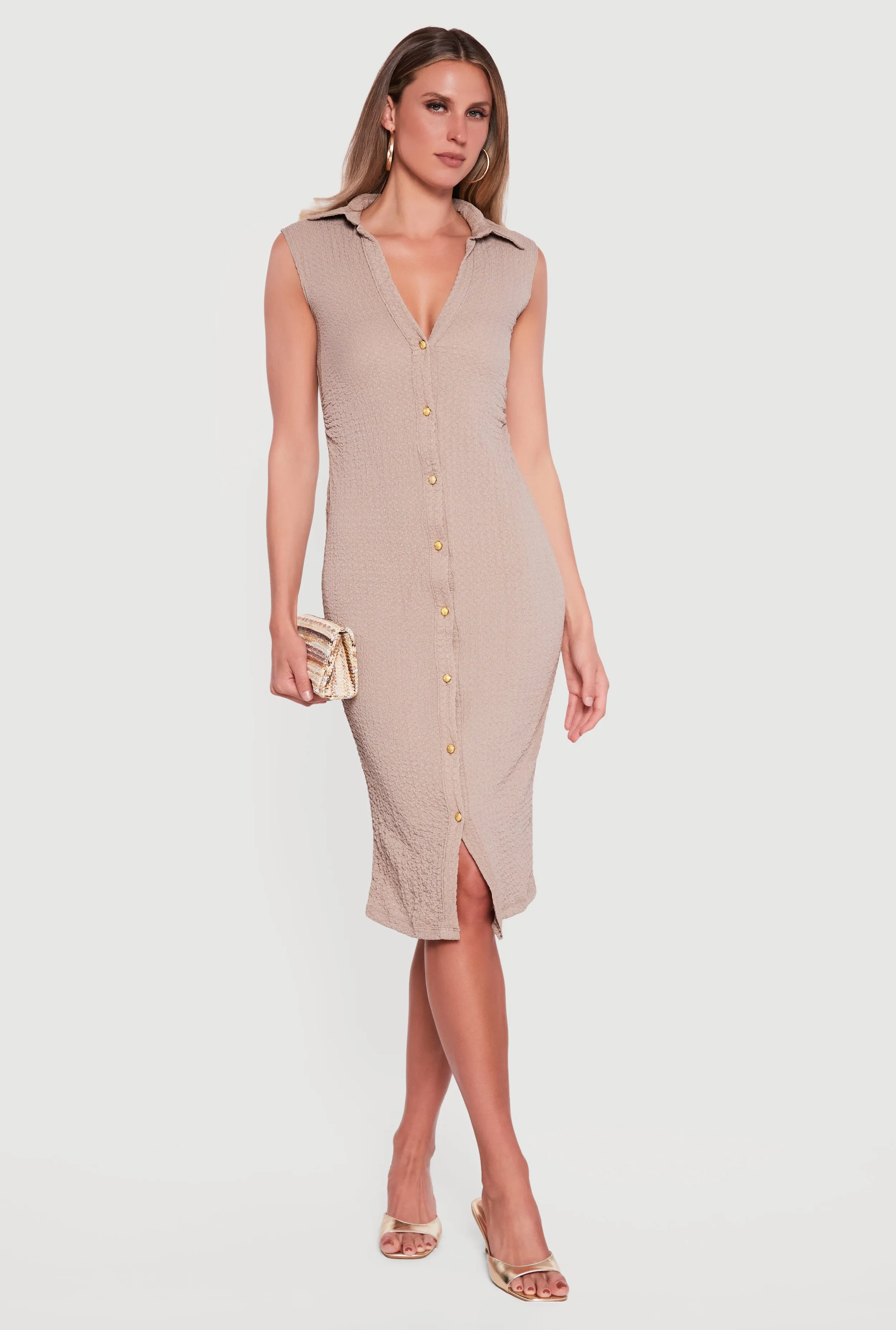 Sleeveless Textured Knit Button Front Dress sold by Rainbow product image thumbnail 4