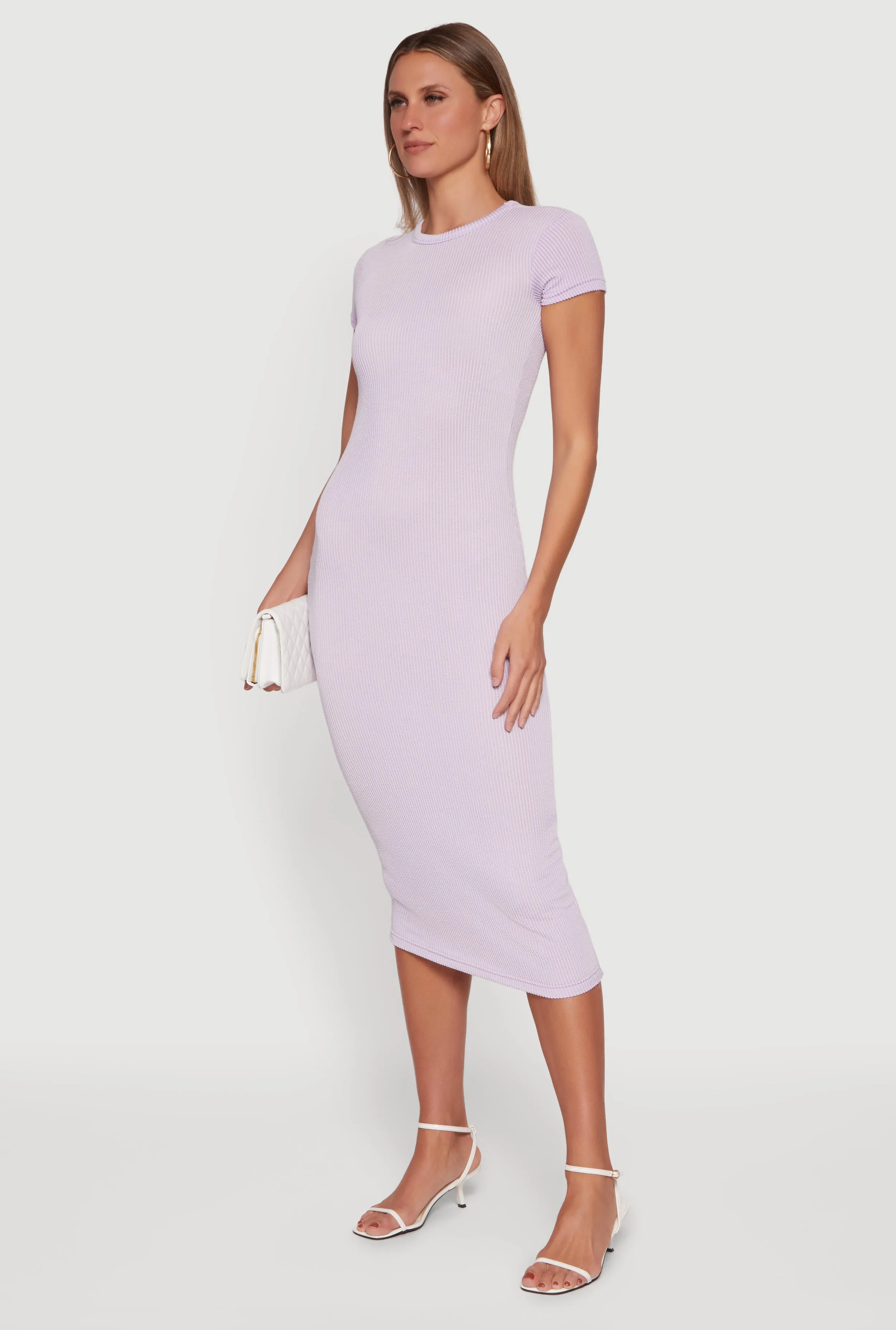 Ribbed Knit Short Sleeve Crew Neck Dress sold by Rainbow product image thumbnail 2