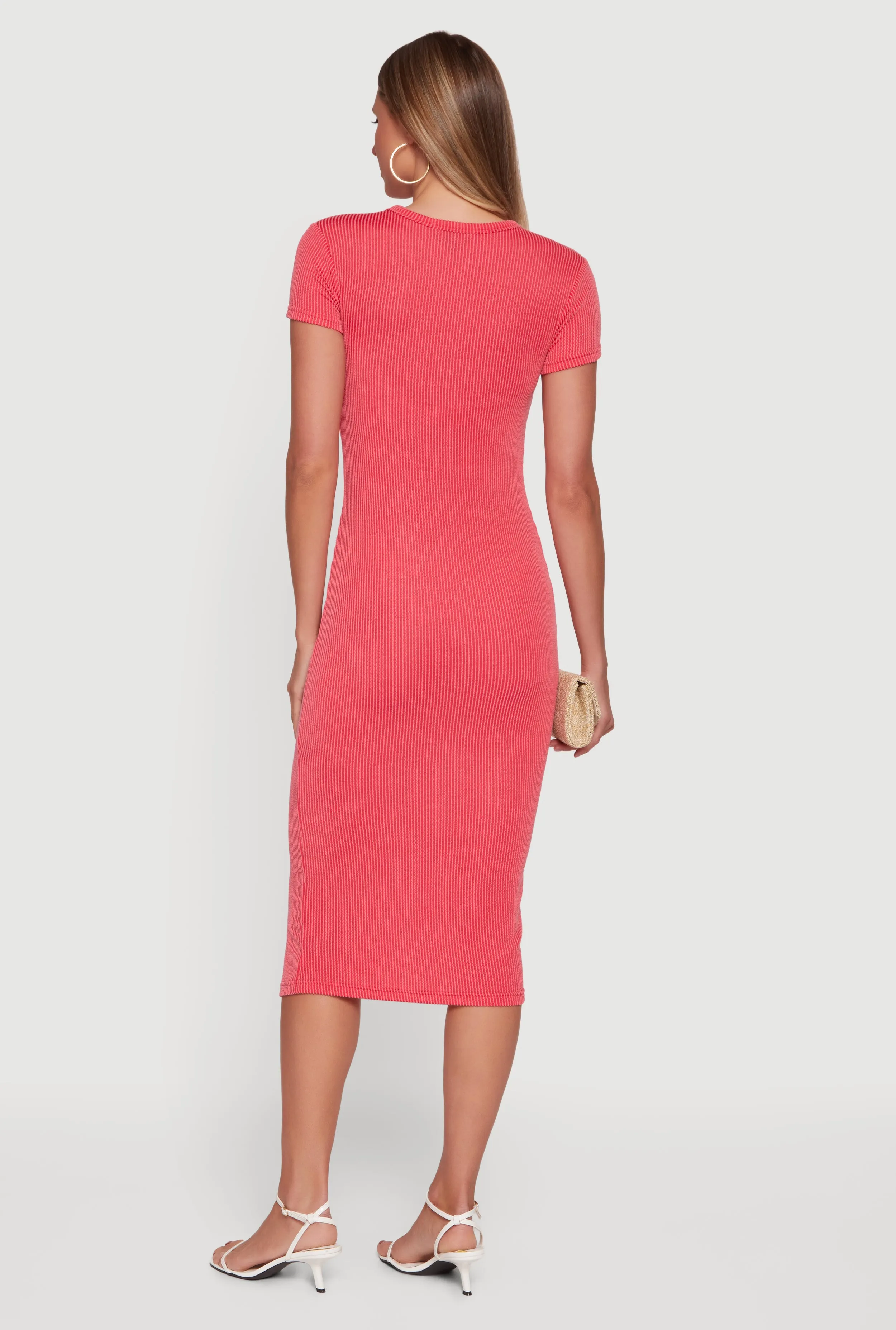 Ribbed Knit Short Sleeve Crew Neck Dress sold by Rainbow product image thumbnail 3