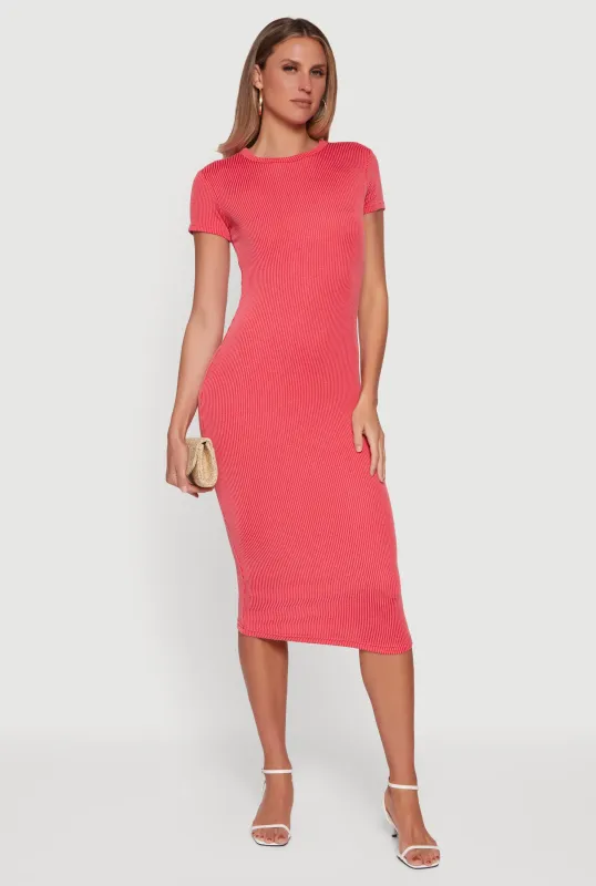 Ribbed Knit Short Sleeve Crew Neck Dress sold by Rainbow