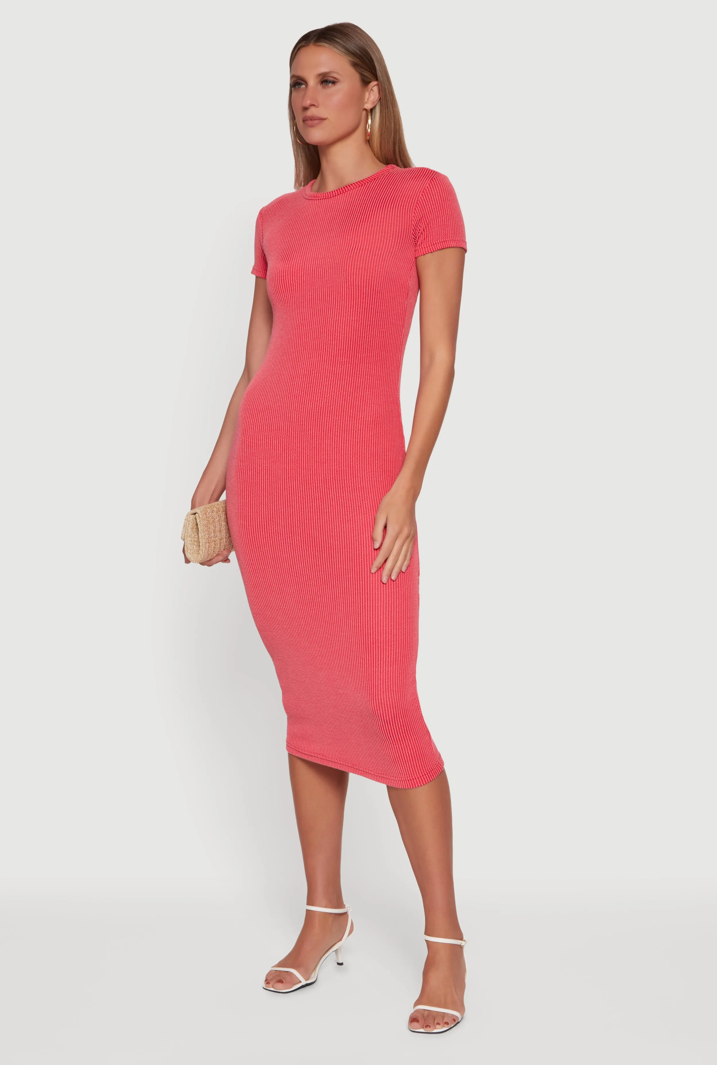 Ribbed Knit Short Sleeve Crew Neck Dress sold by Rainbow product image thumbnail 2