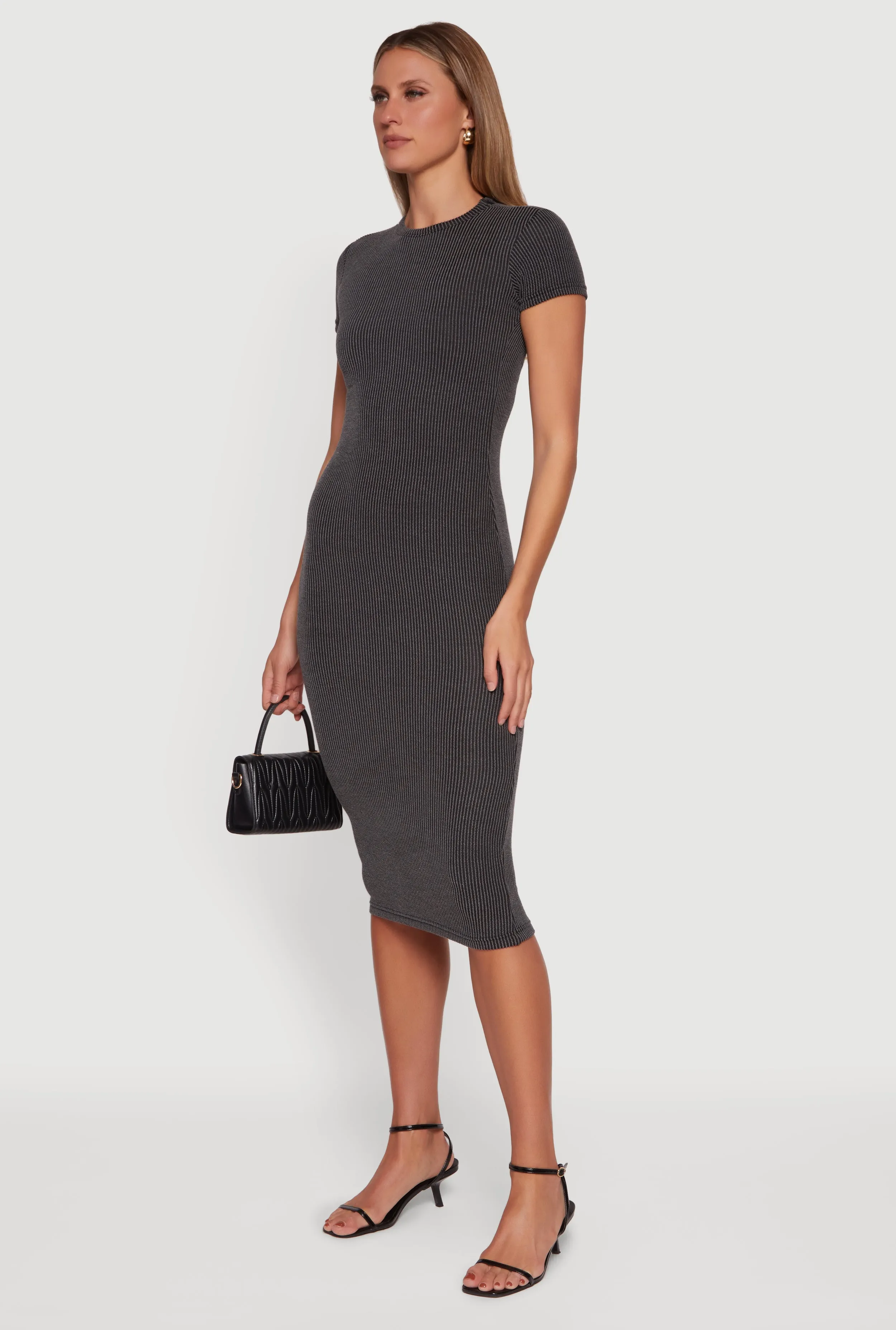 Ribbed Knit Short Sleeve Crew Neck Dress sold by Rainbow product image thumbnail 2