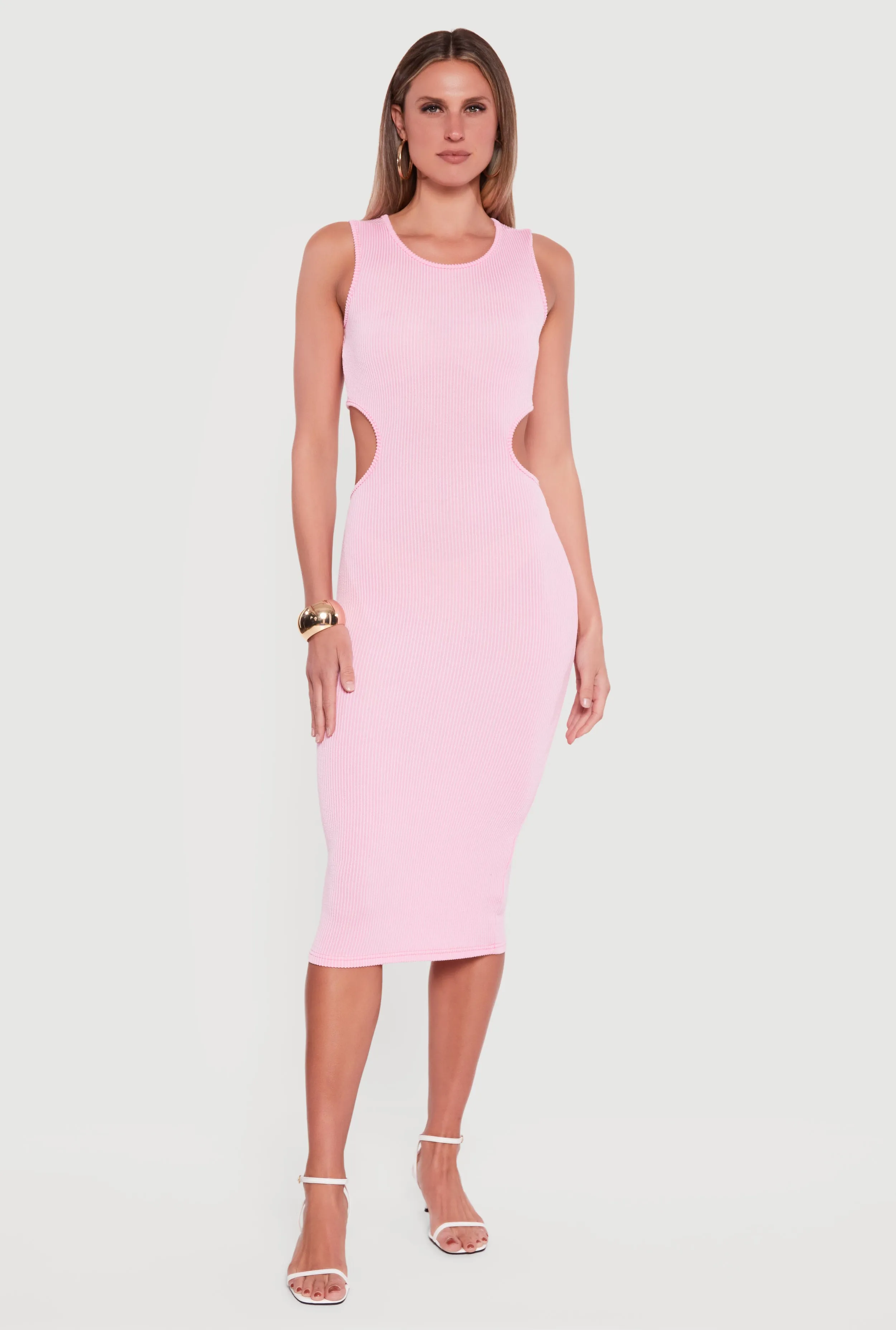 Rib Knit Cut Out Back Midi Tank Dress sold by Rainbow