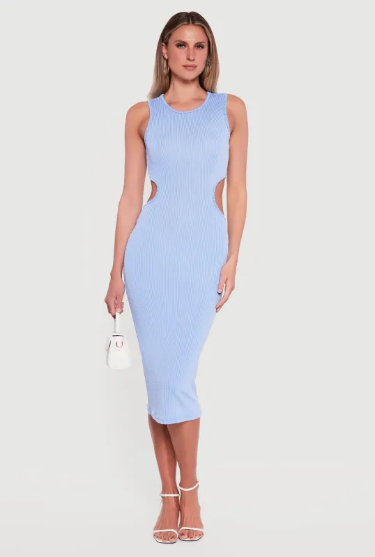 Rib Knit Cut Out Back Midi Tank Dress sold by Rainbow