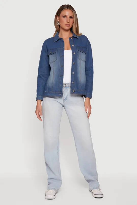 Oversized Long Sleeve Button Front Denim Jacket sold by Rainbow