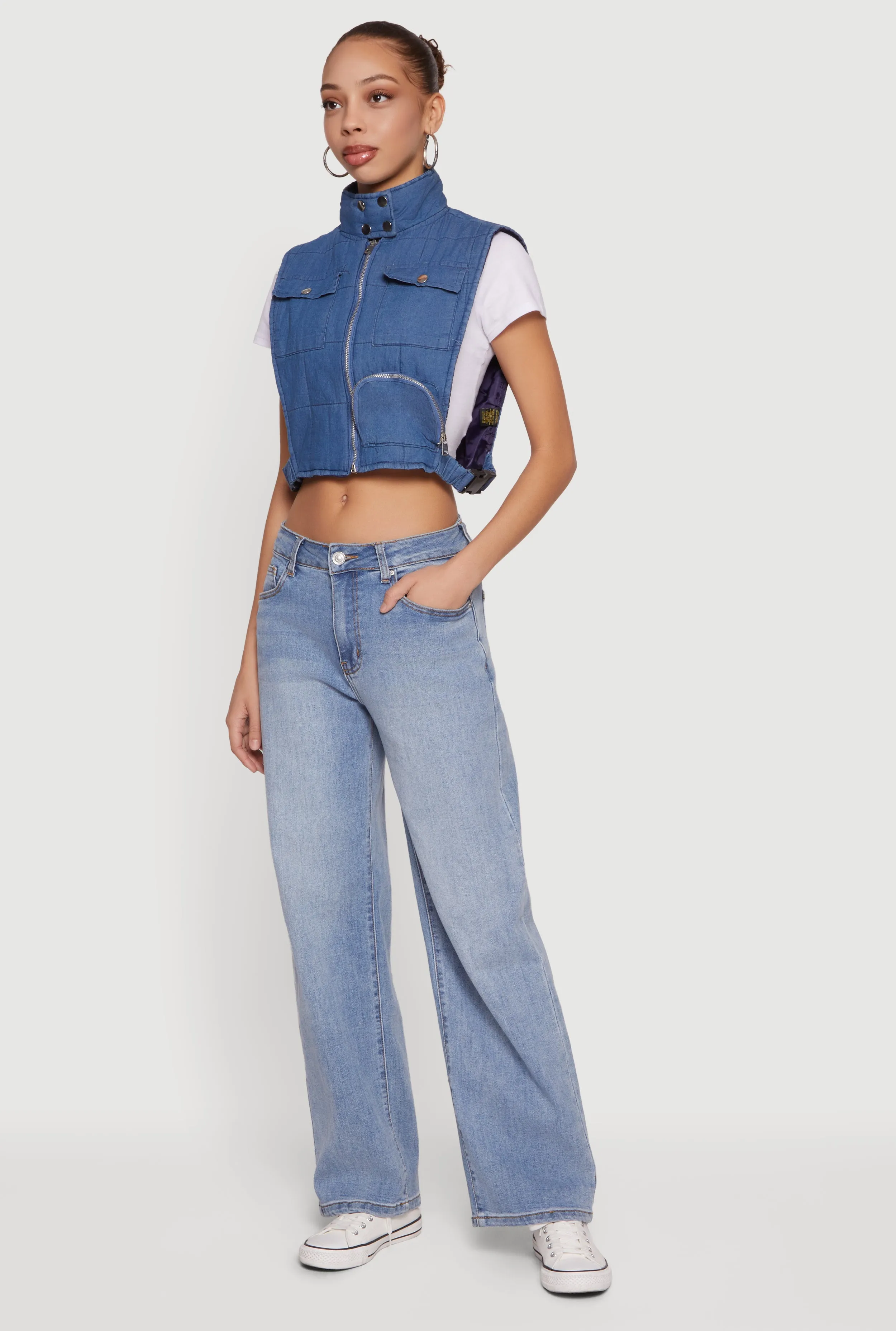 Quilted Zip Front Mock Neck Cargo Vest sold by Rainbow product image thumbnail 3