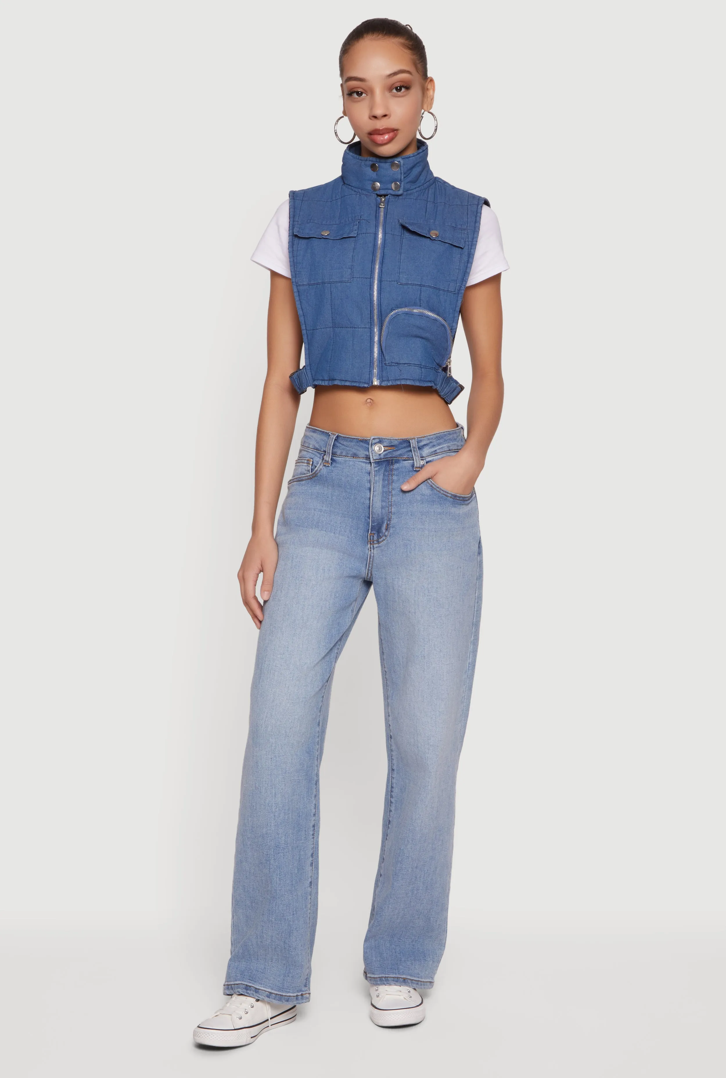 Quilted Zip Front Mock Neck Cargo Vest sold by Rainbow