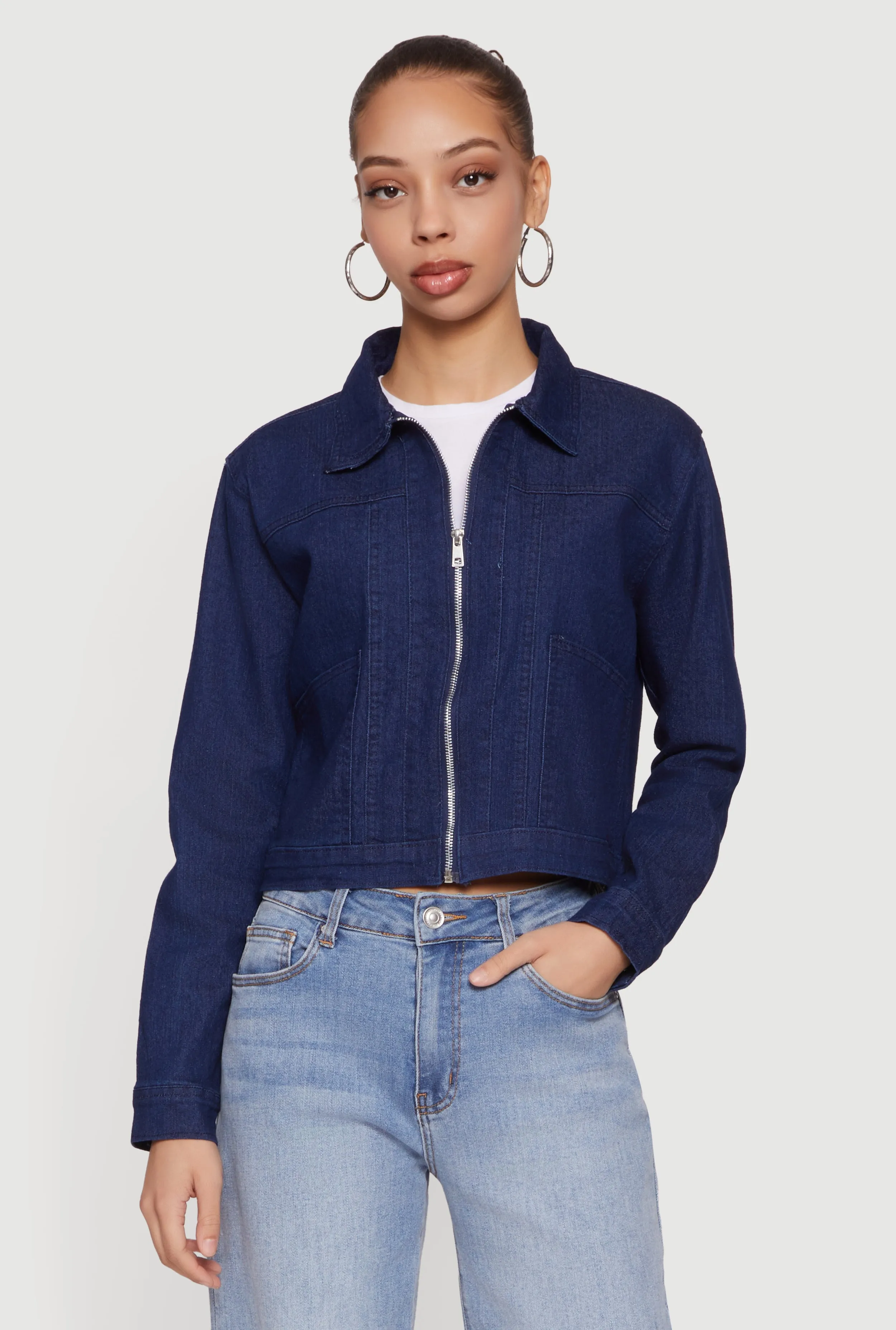 Denim Long Sleeve Collared Zip Front Jacket sold by Rainbow product image thumbnail 2