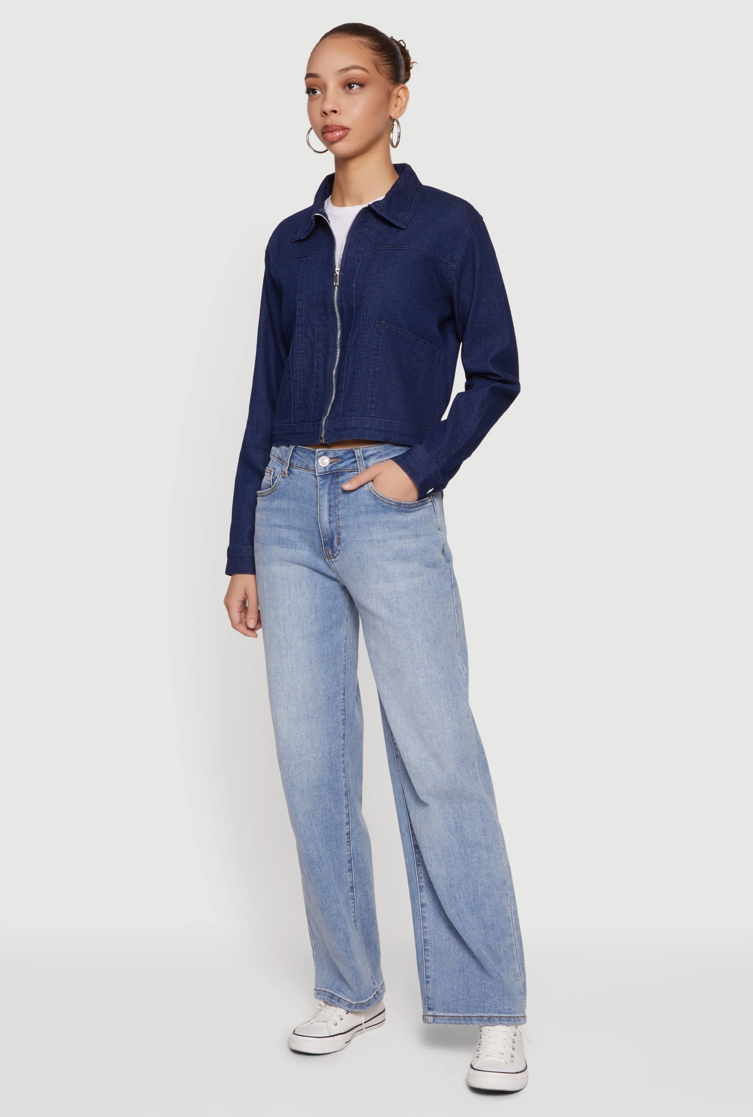 Denim Long Sleeve Collared Zip Front Jacket sold by Rainbow product image thumbnail 3