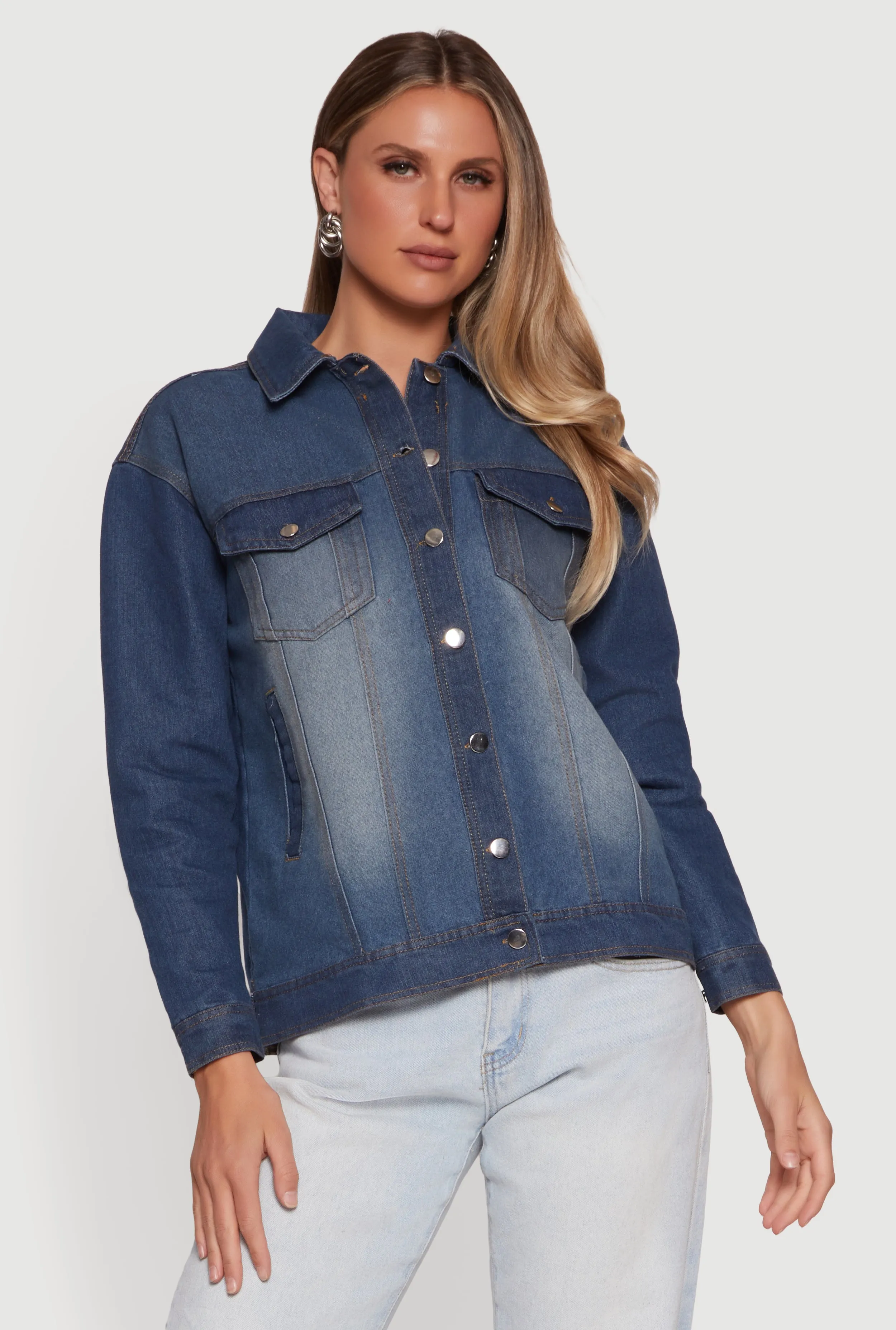 Oversized Long Sleeve Button Front Denim Jacket sold by Rainbow product image thumbnail 2