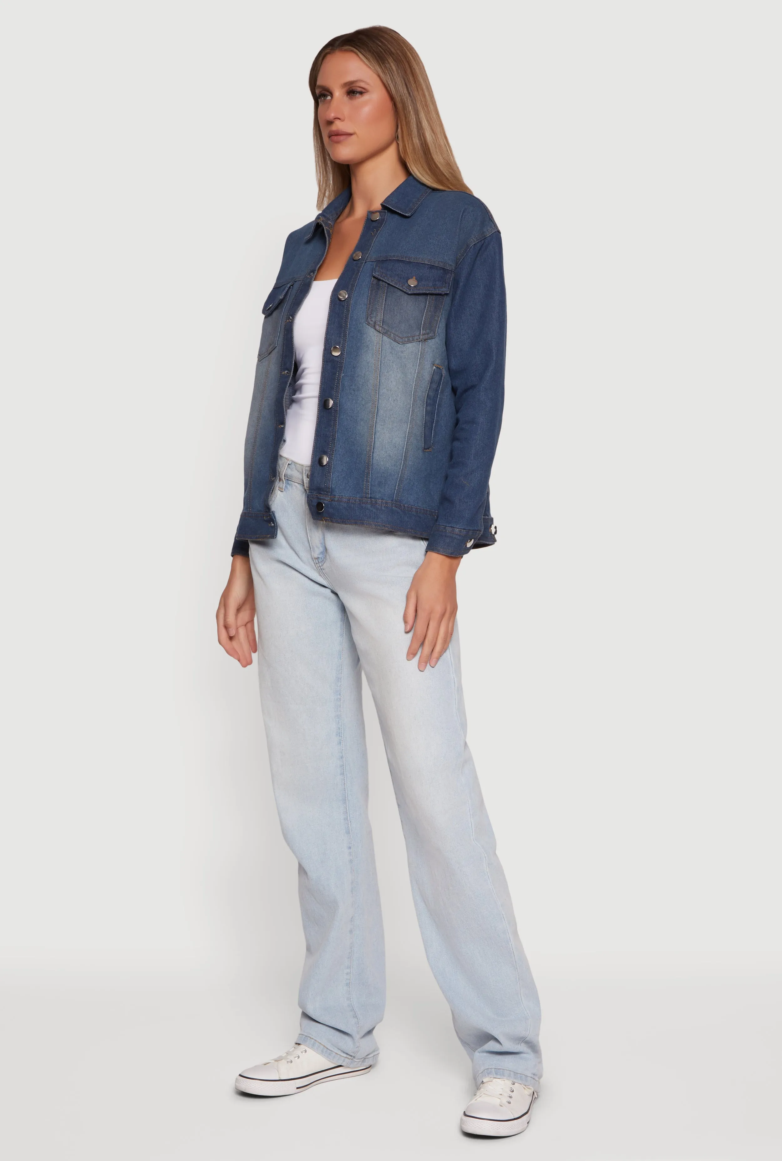 Oversized Long Sleeve Button Front Denim Jacket sold by Rainbow product image thumbnail 3