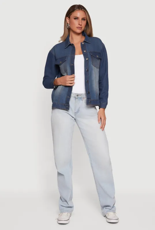 Oversized Long Sleeve Button Front Denim Jacket sold by Rainbow