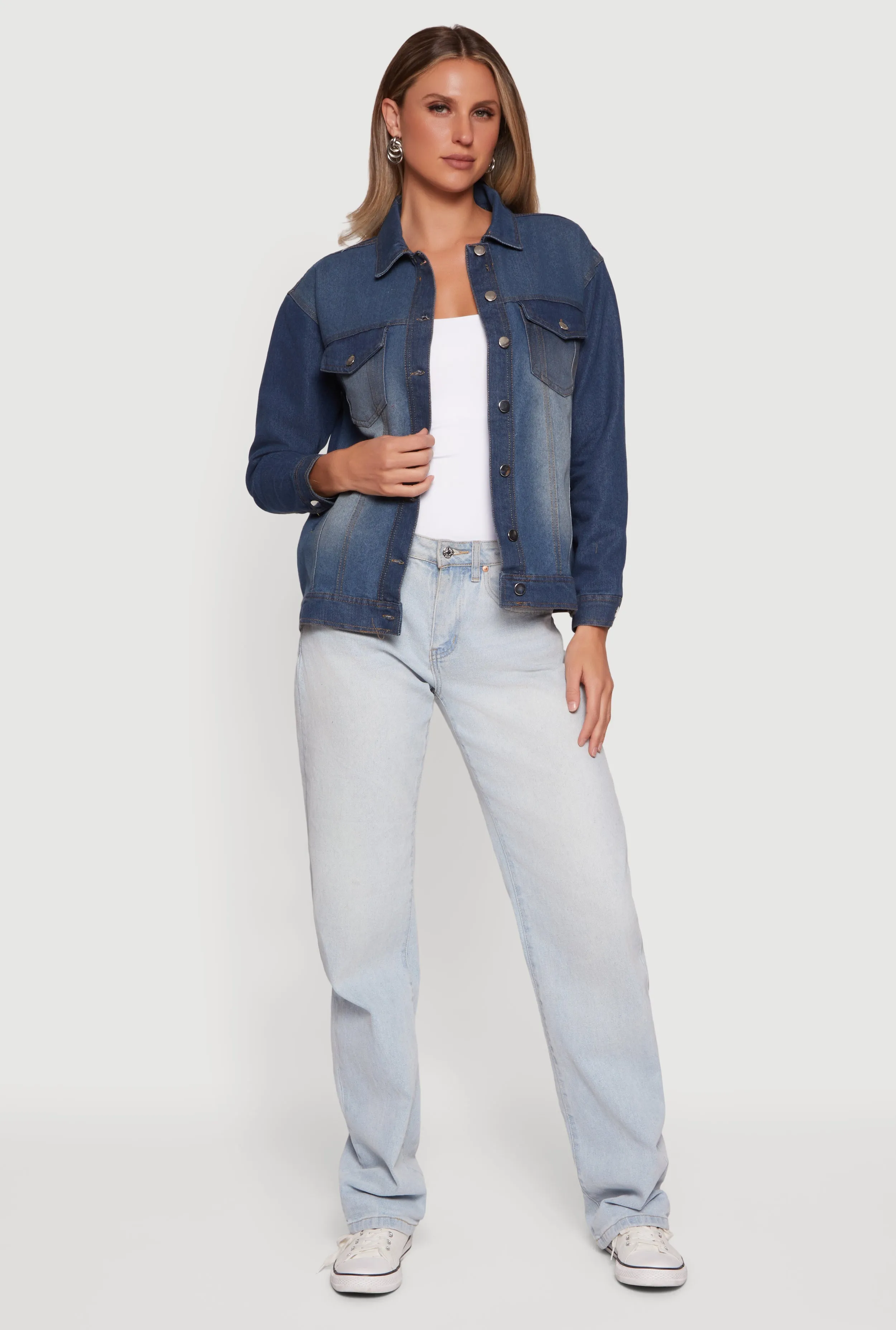 Oversized Long Sleeve Button Front Denim Jacket sold by Rainbow