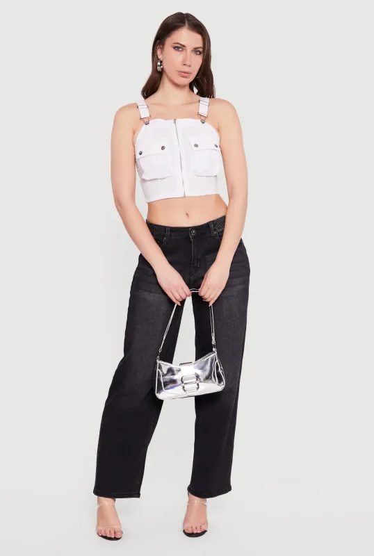 Zip Front Utility Overall Crop Top sold by Rainbow