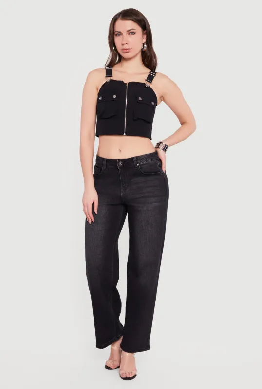 Zip Front Utility Overall Crop Top sold by Rainbow