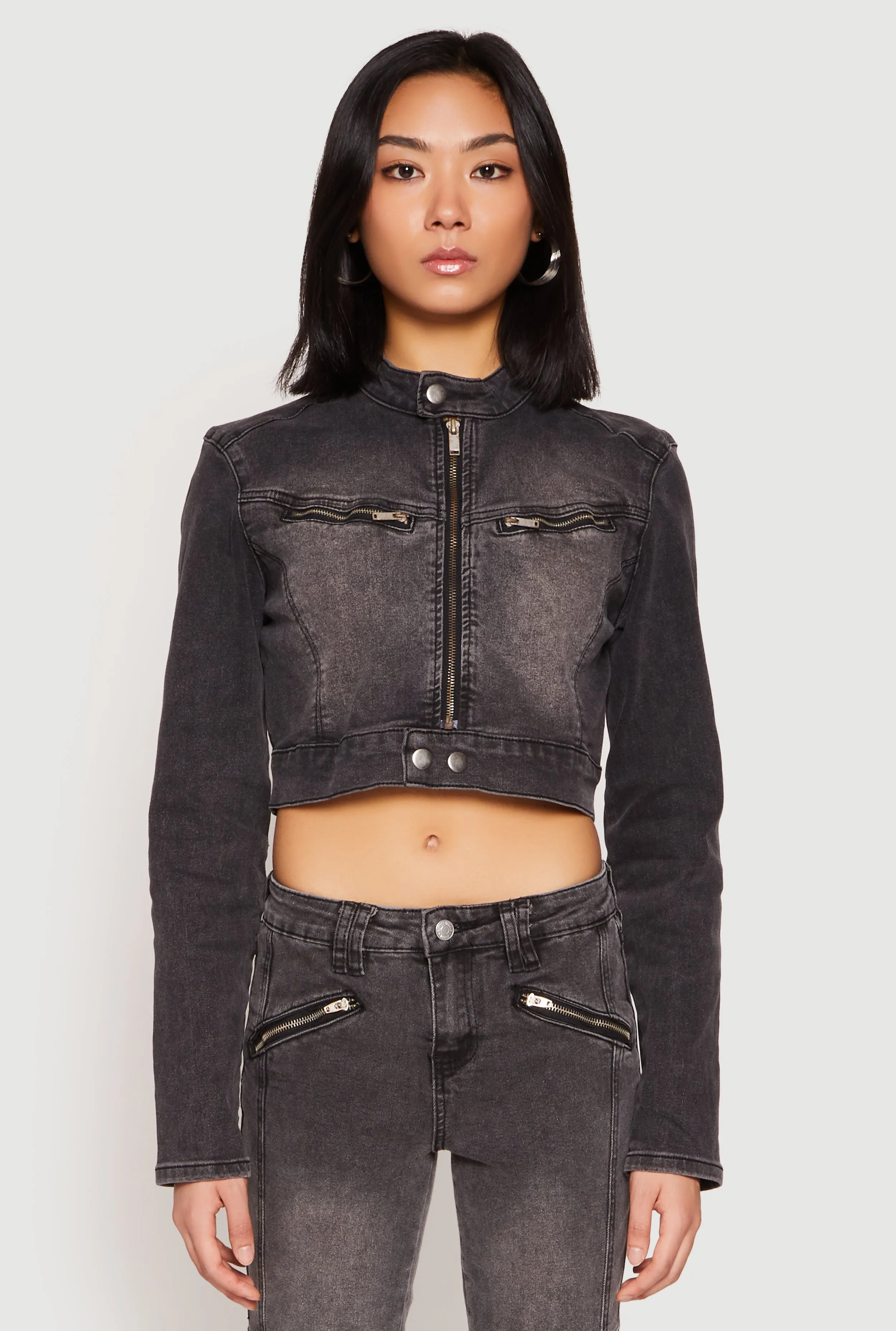 Almost Famous Denim Moto Cropped Jacket sold by Rainbow