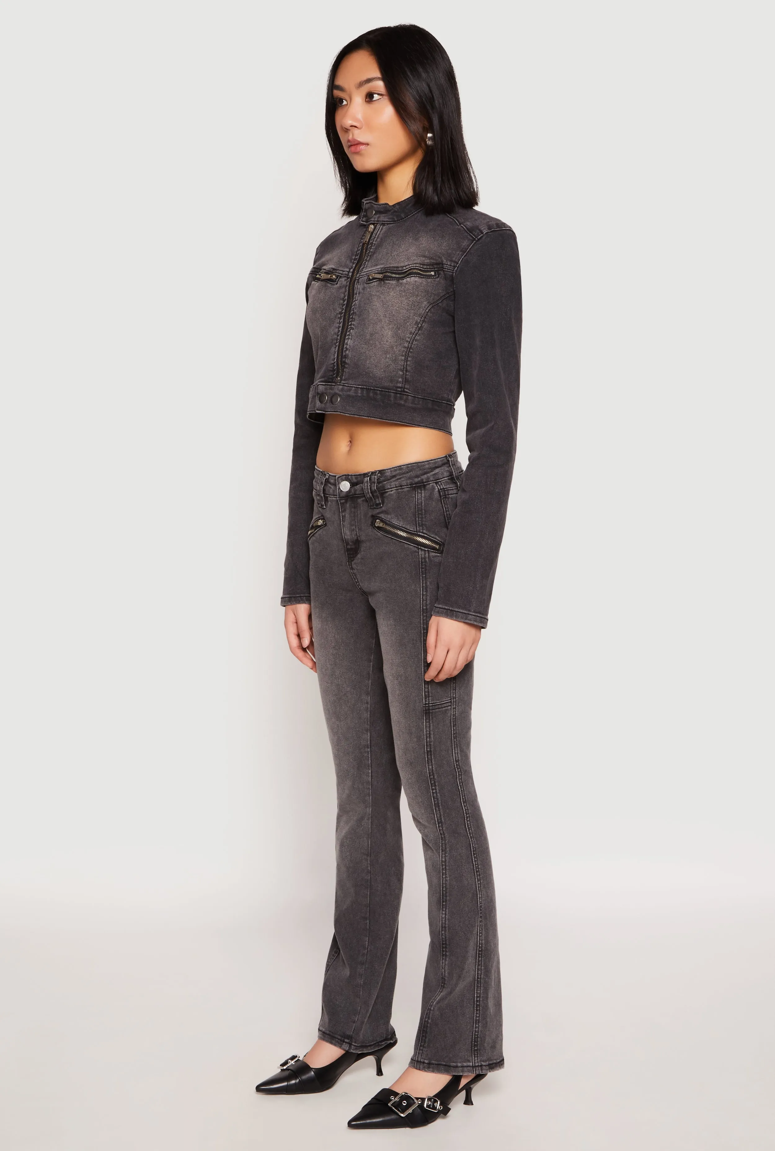 Almost Famous Denim Moto Cropped Jacket sold by Rainbow product image thumbnail 3