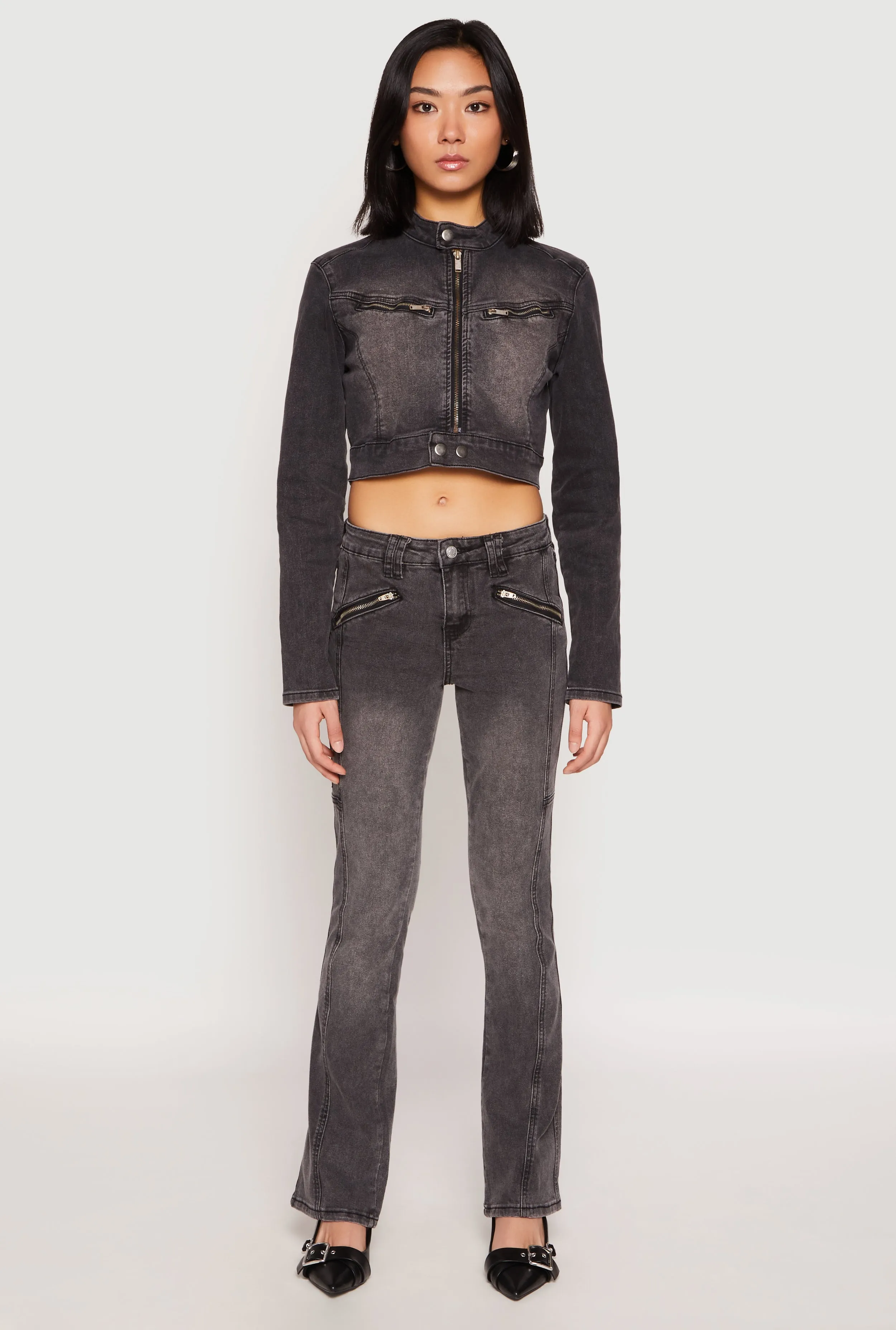 Almost Famous Denim Moto Cropped Jacket sold by Rainbow product image thumbnail 2