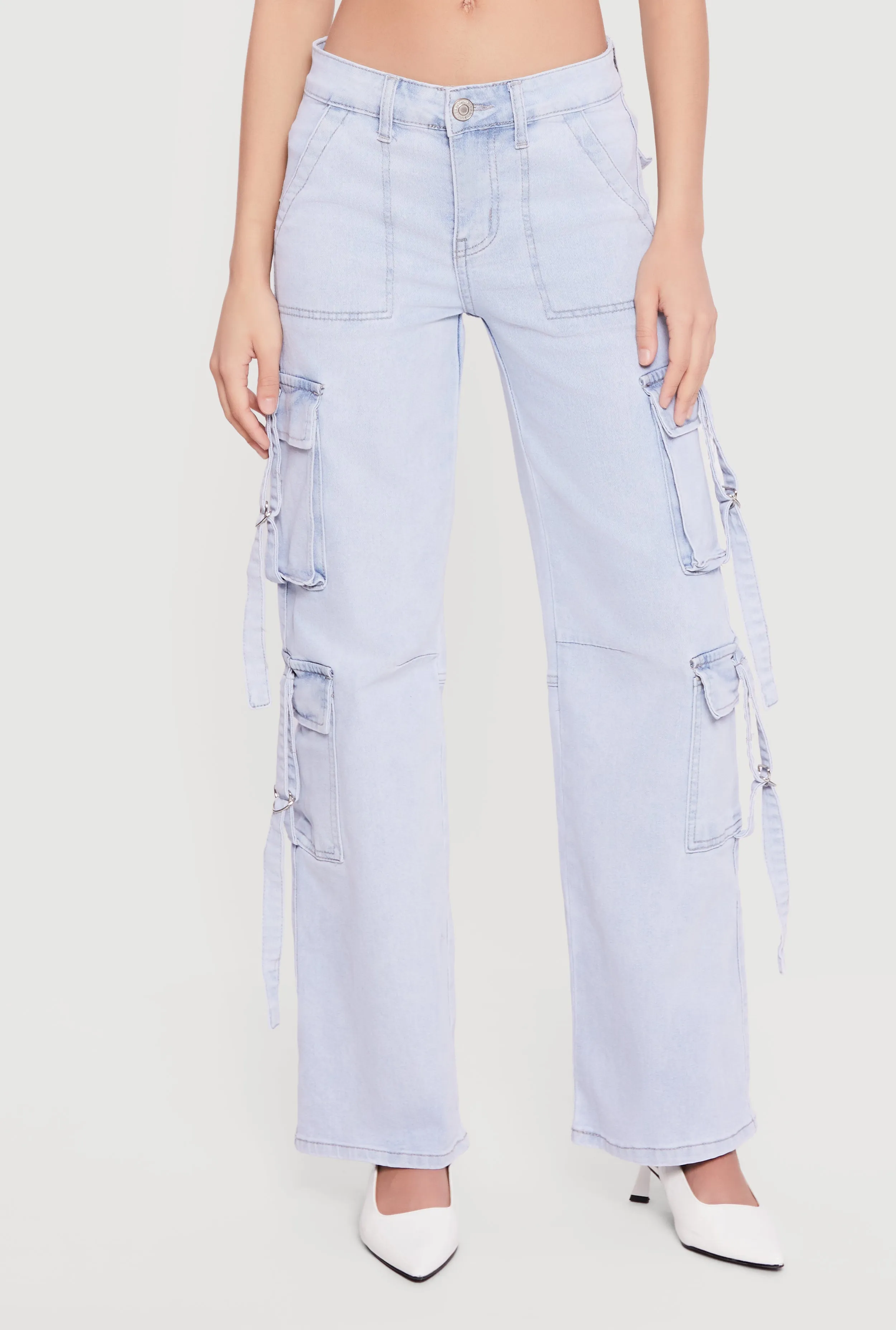 Acid Wash Cargo Pocket Straight Leg Jeans sold by Rainbow product image thumbnail 3