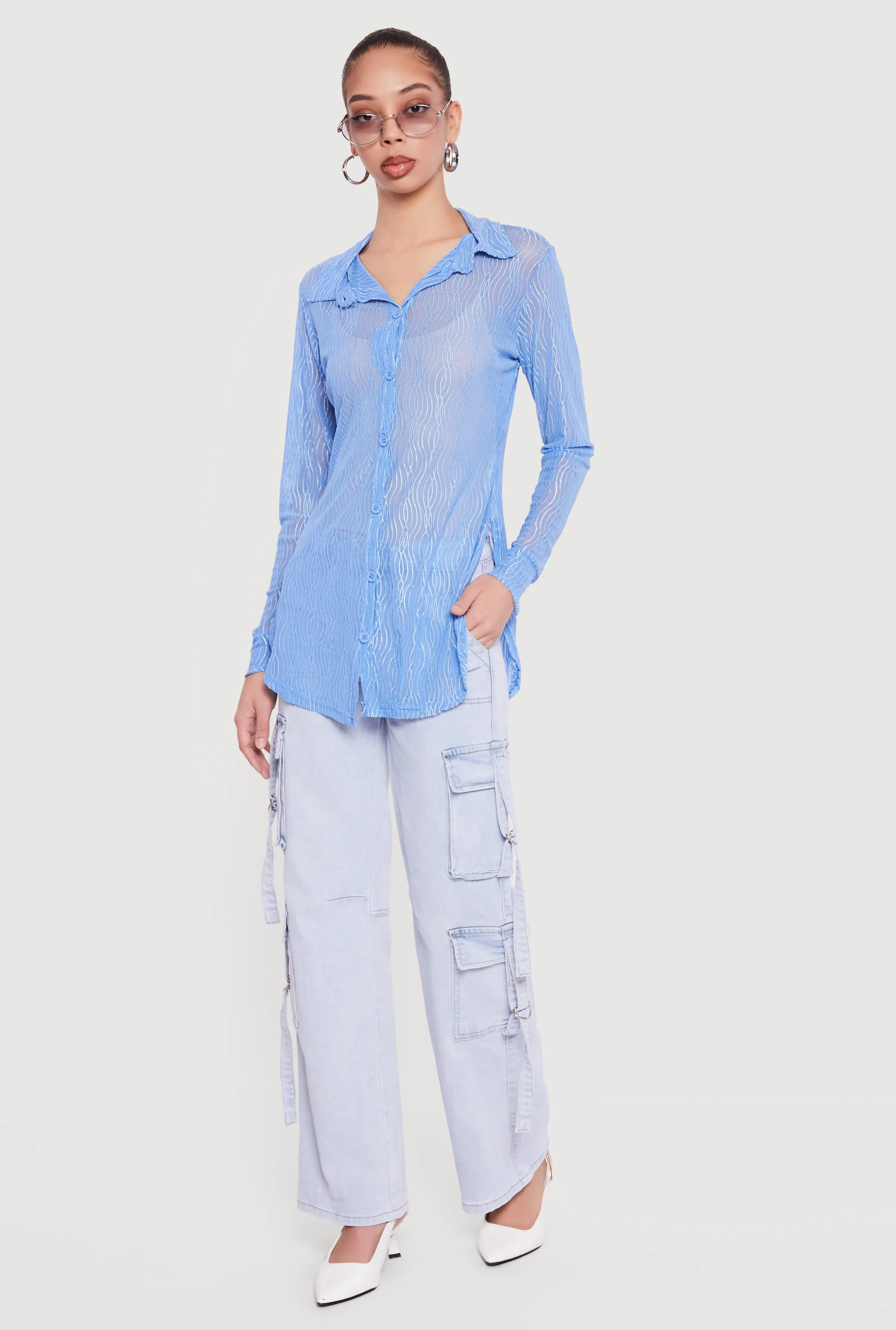 Acid Wash Cargo Pocket Straight Leg Jeans sold by Rainbow