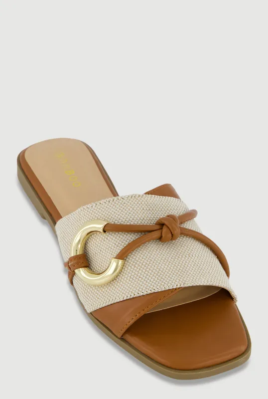 Metallic Ring Knot Detail Open Toe Slide Sandals sold by Rainbow