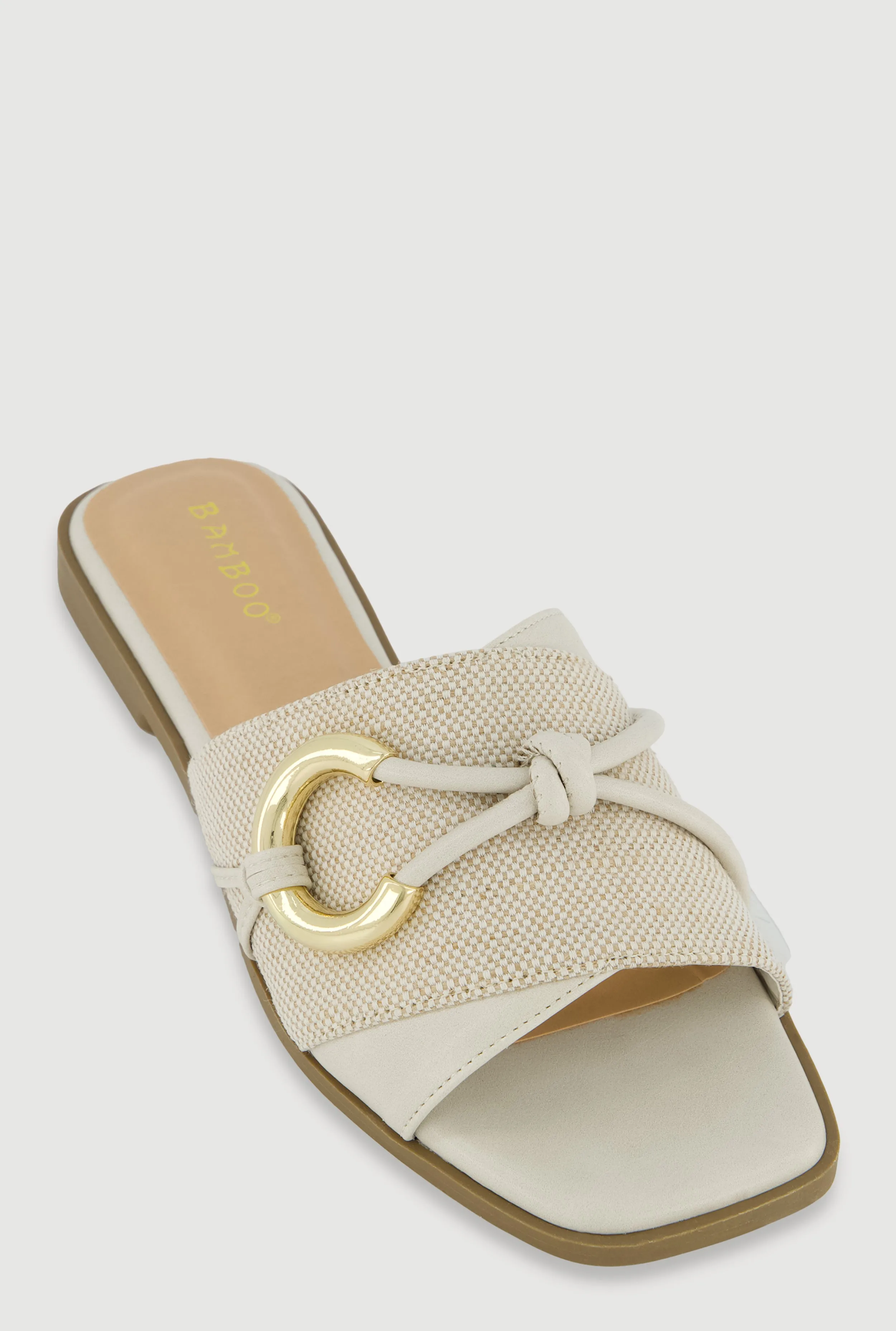 Metallic Ring Knot Detail Open Toe Slide Sandals sold by Rainbow