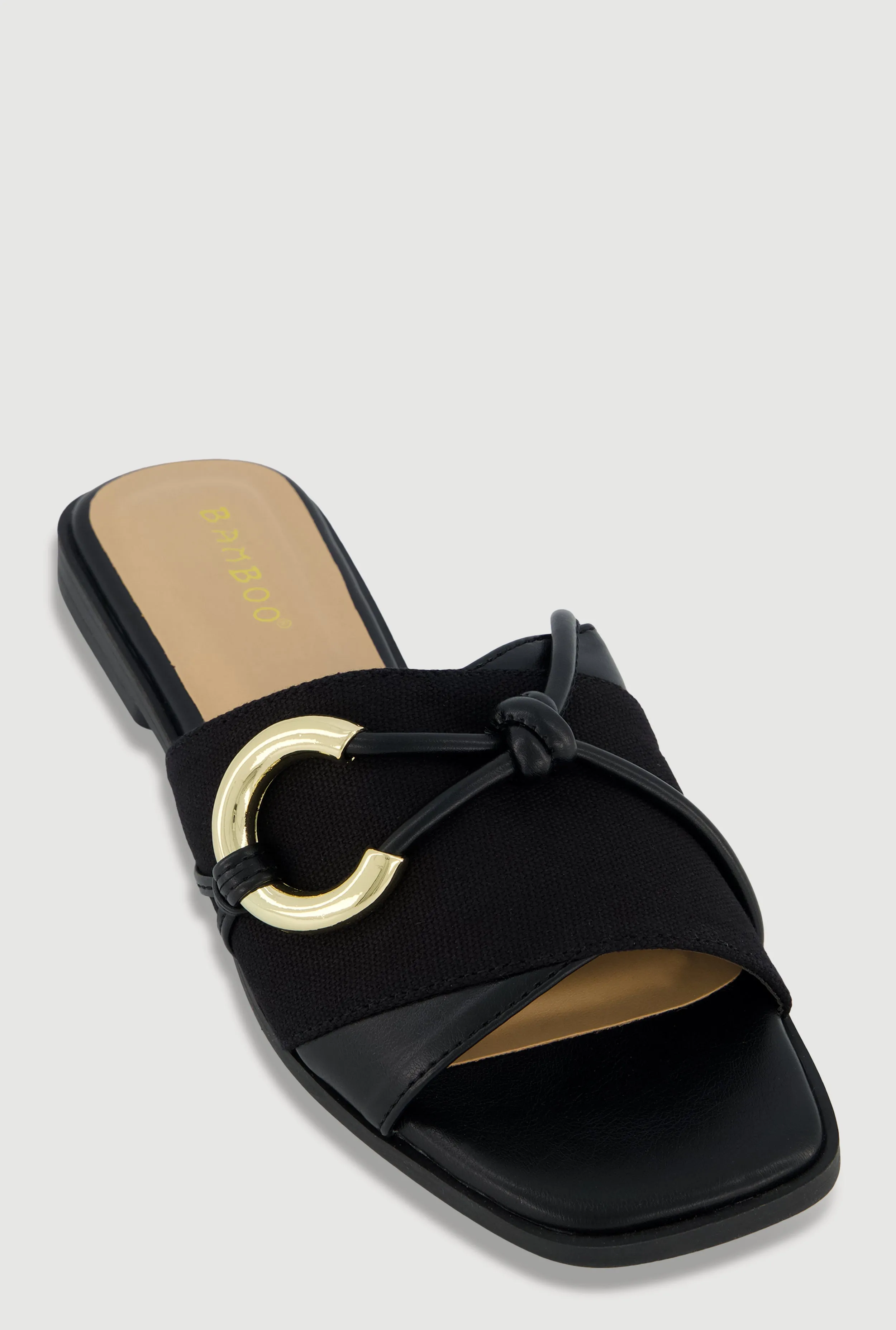 Metallic Ring Knot Detail Open Toe Slide Sandals sold by Rainbow