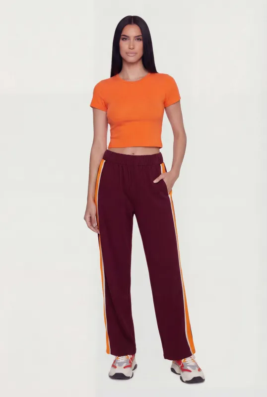 High Waisted Wide Leg Side Stripe Track Pants sold by Rainbow