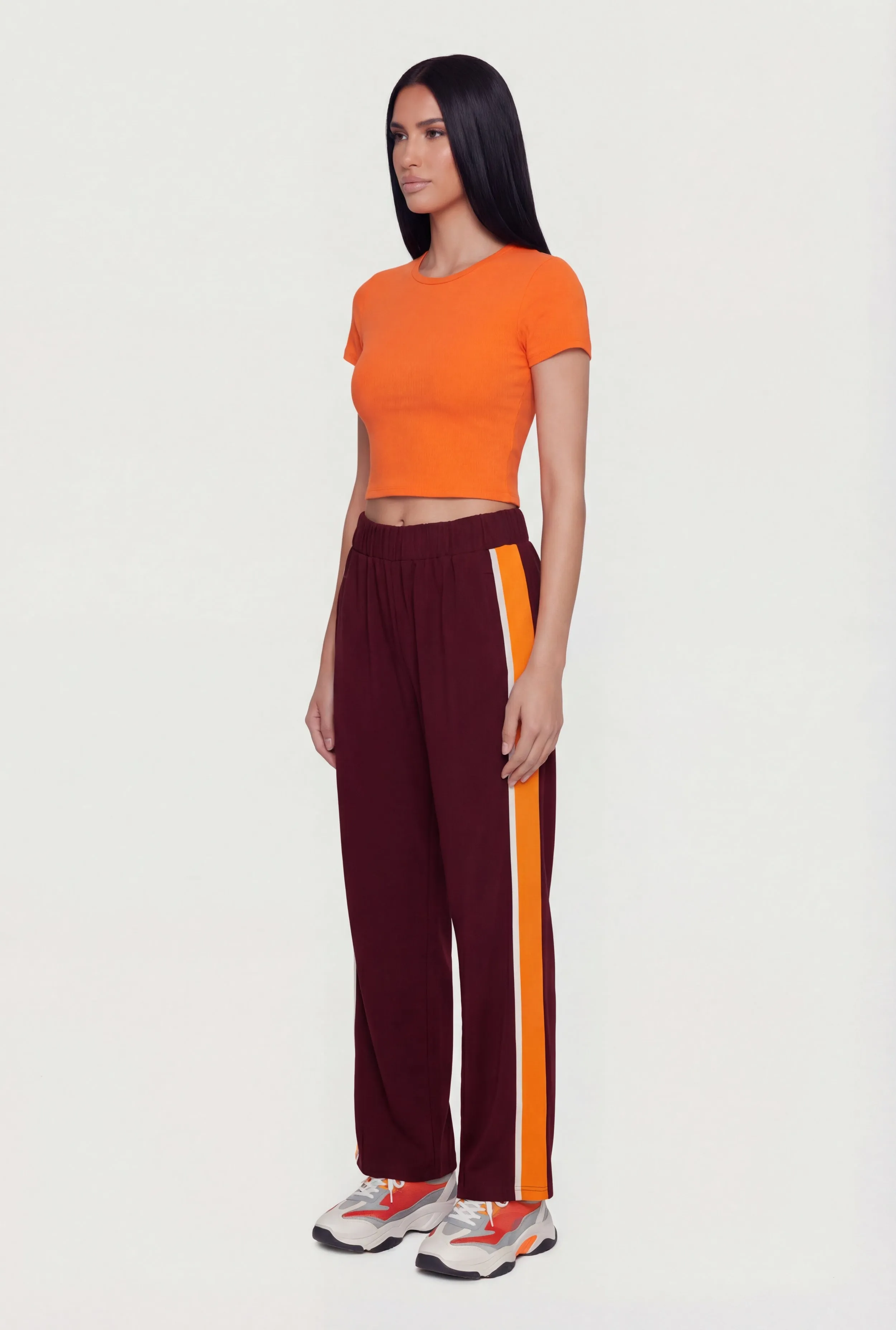 High Waisted Wide Leg Side Stripe Track Pants sold by Rainbow product image thumbnail 2