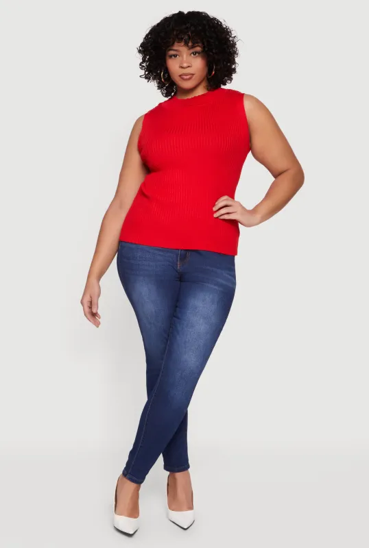 Plus Size Rib Knit Mock Neck Sleeveless Sweater sold by Rainbow