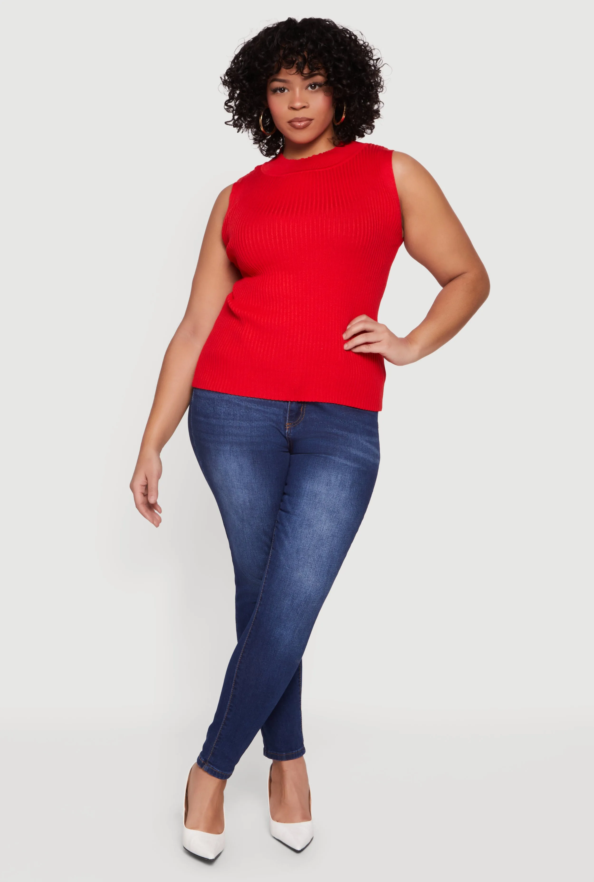 Plus Size Rib Knit Mock Neck Sleeveless Sweater sold by Rainbow